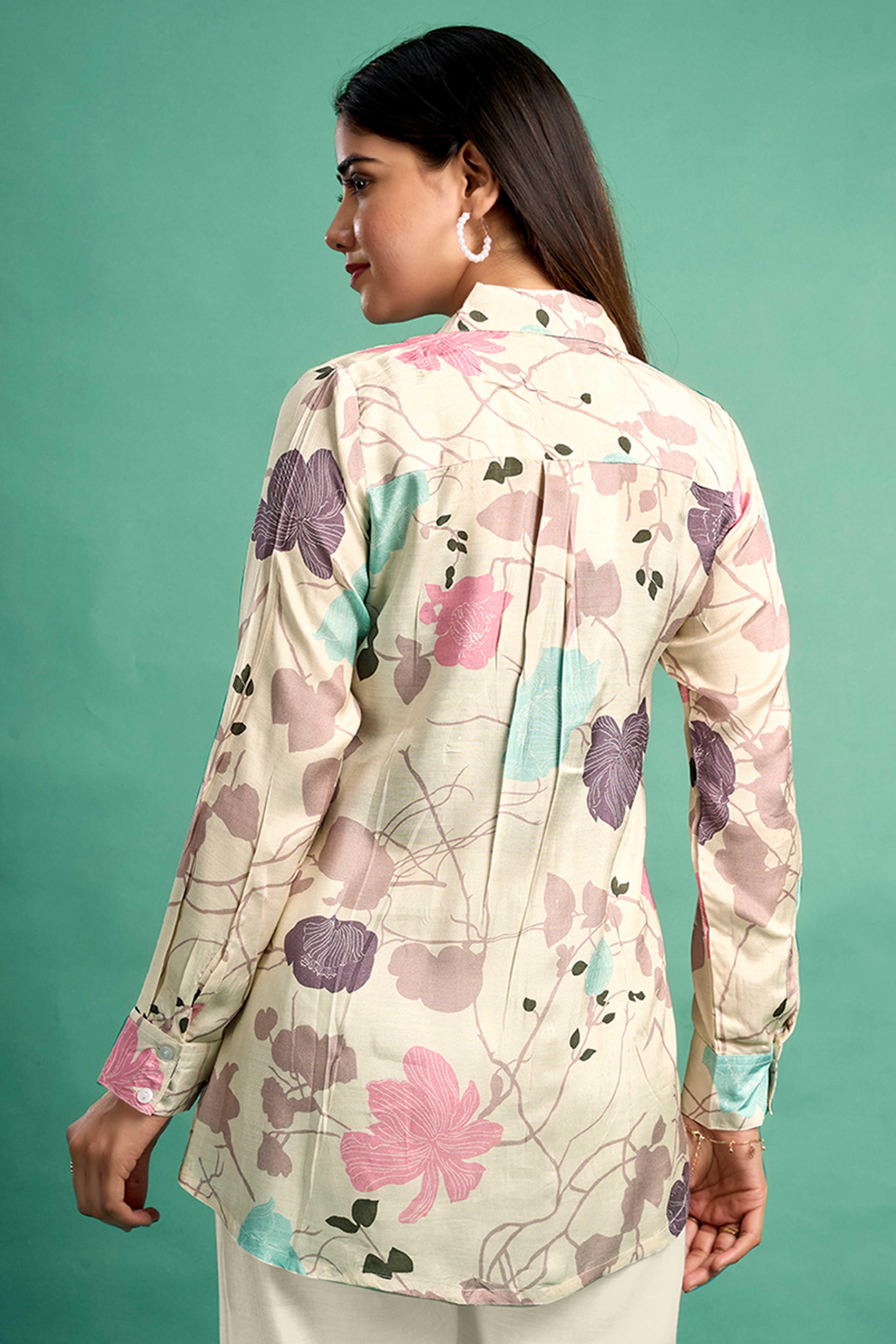 Cream Floral Printed Muslin Straight Top - Image 5