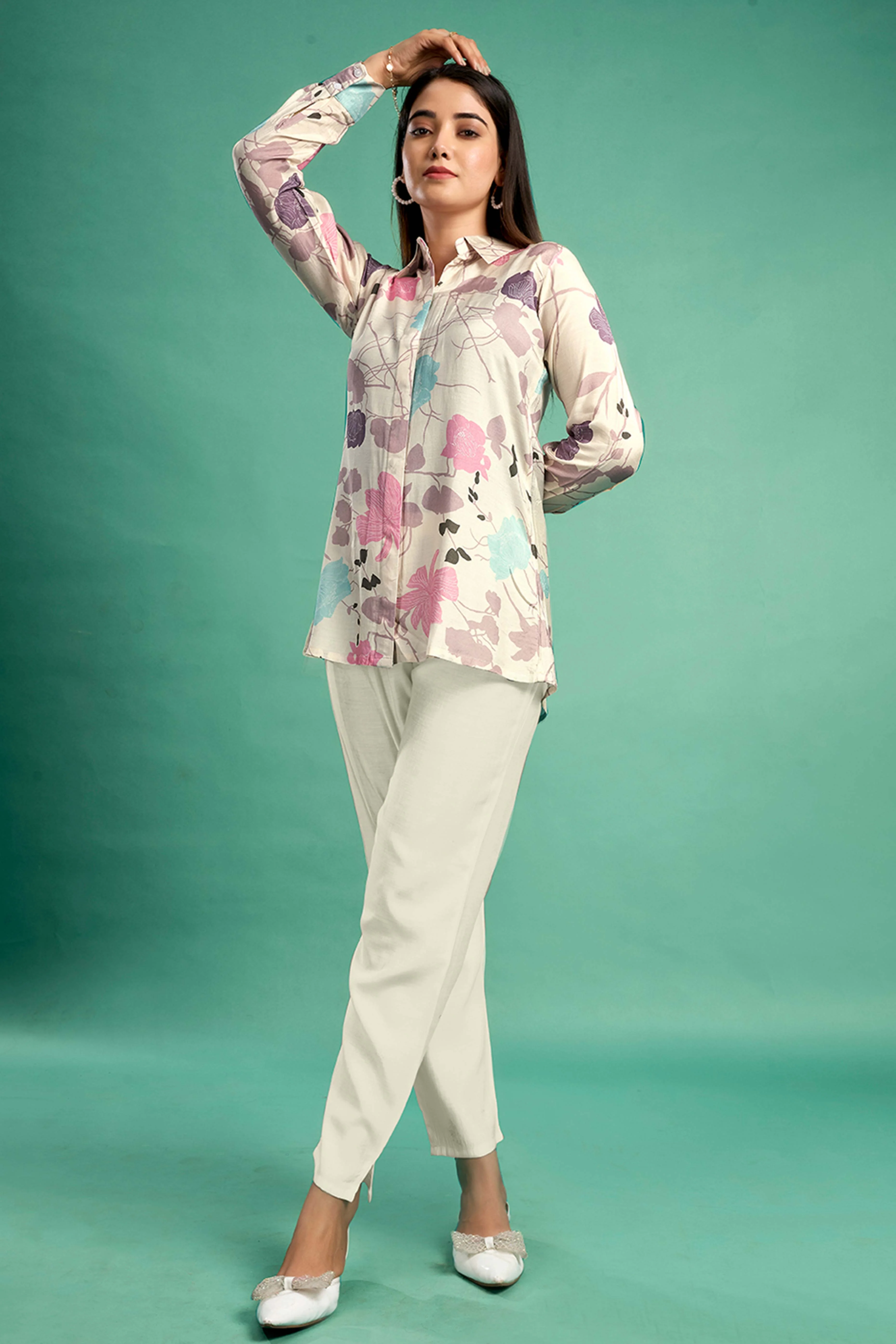 Cream Floral Printed Muslin Straight Top - Image 6