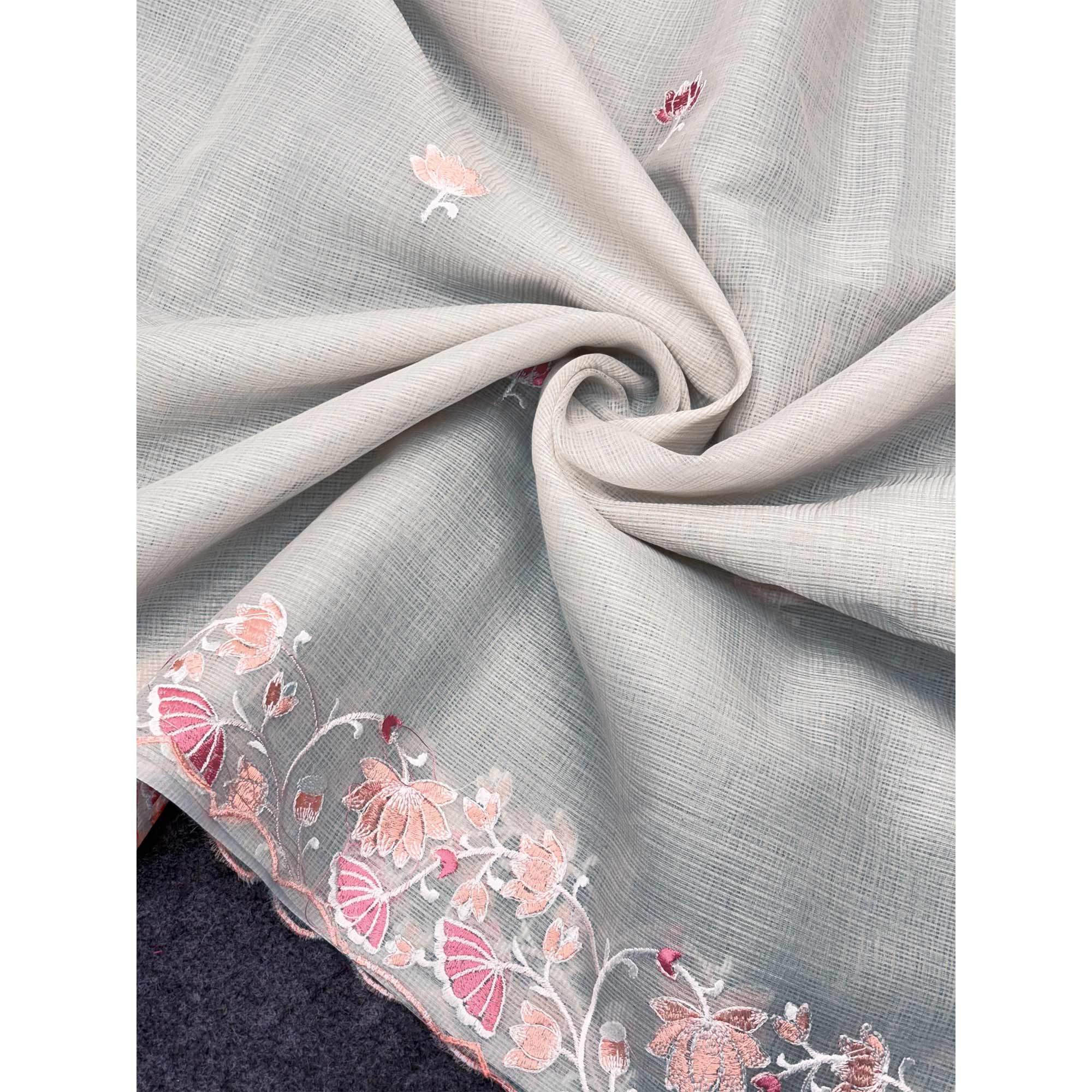 Cream Handwoven Kota Doria Saree Featuring Rich Gota Work for a Festive Look - Image 4