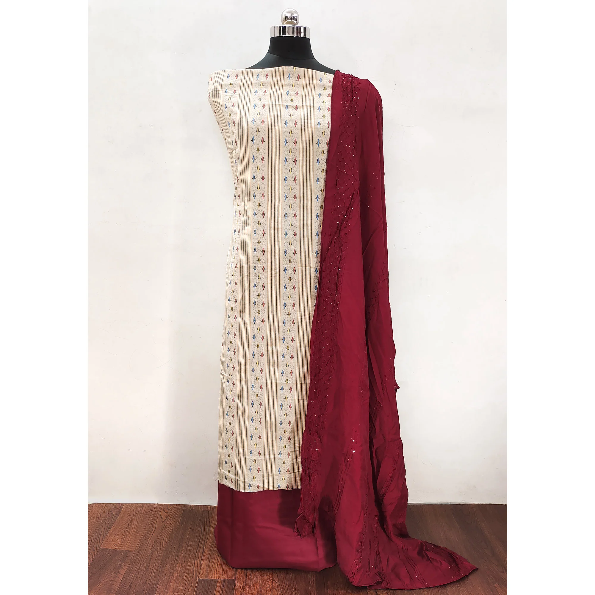 Cream Woven Pure Cotton Dress Material - Image 3