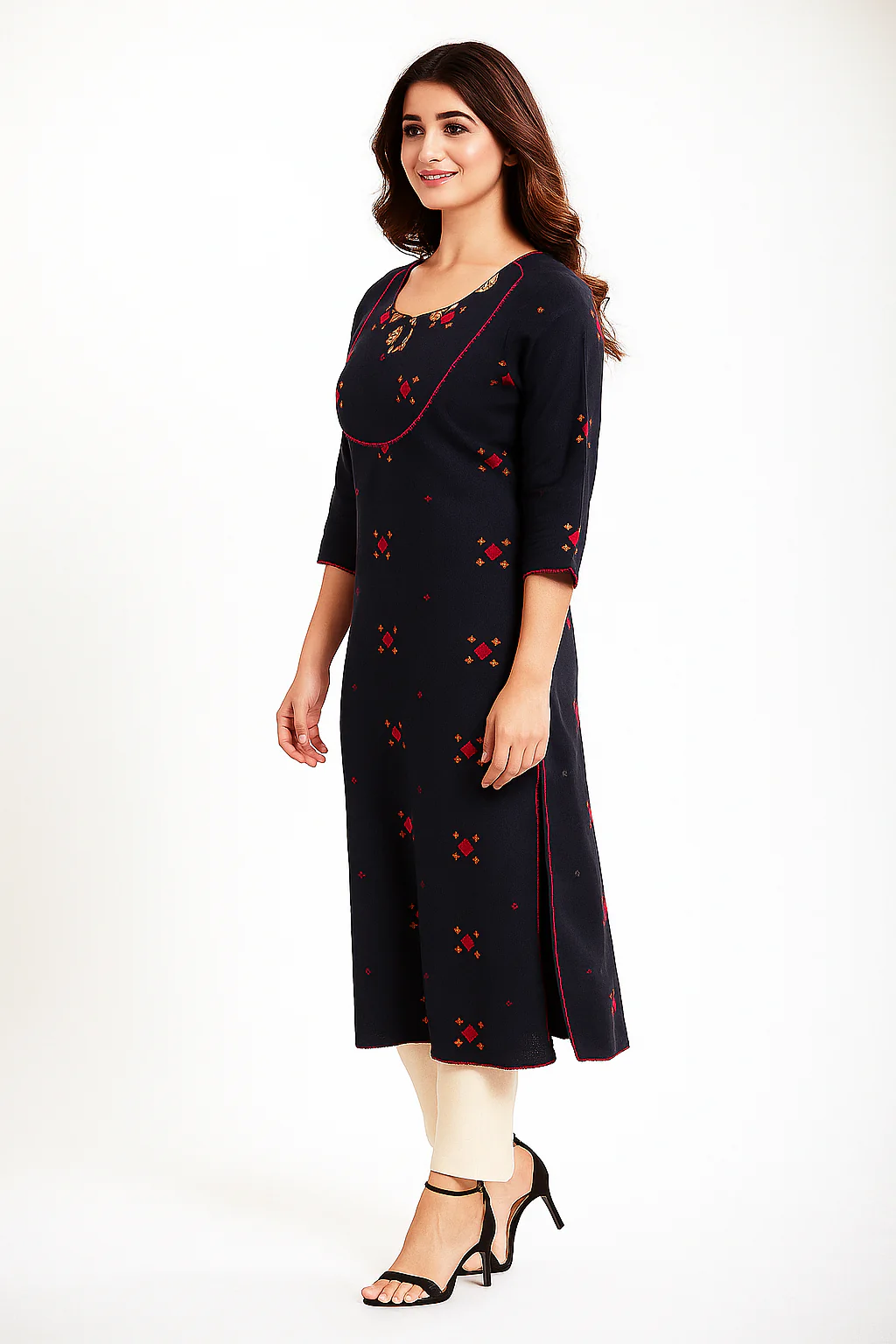 Dark Blue Handloom Cotton Woven Kurti in Elegant A-Line Silhouette - Image 4
