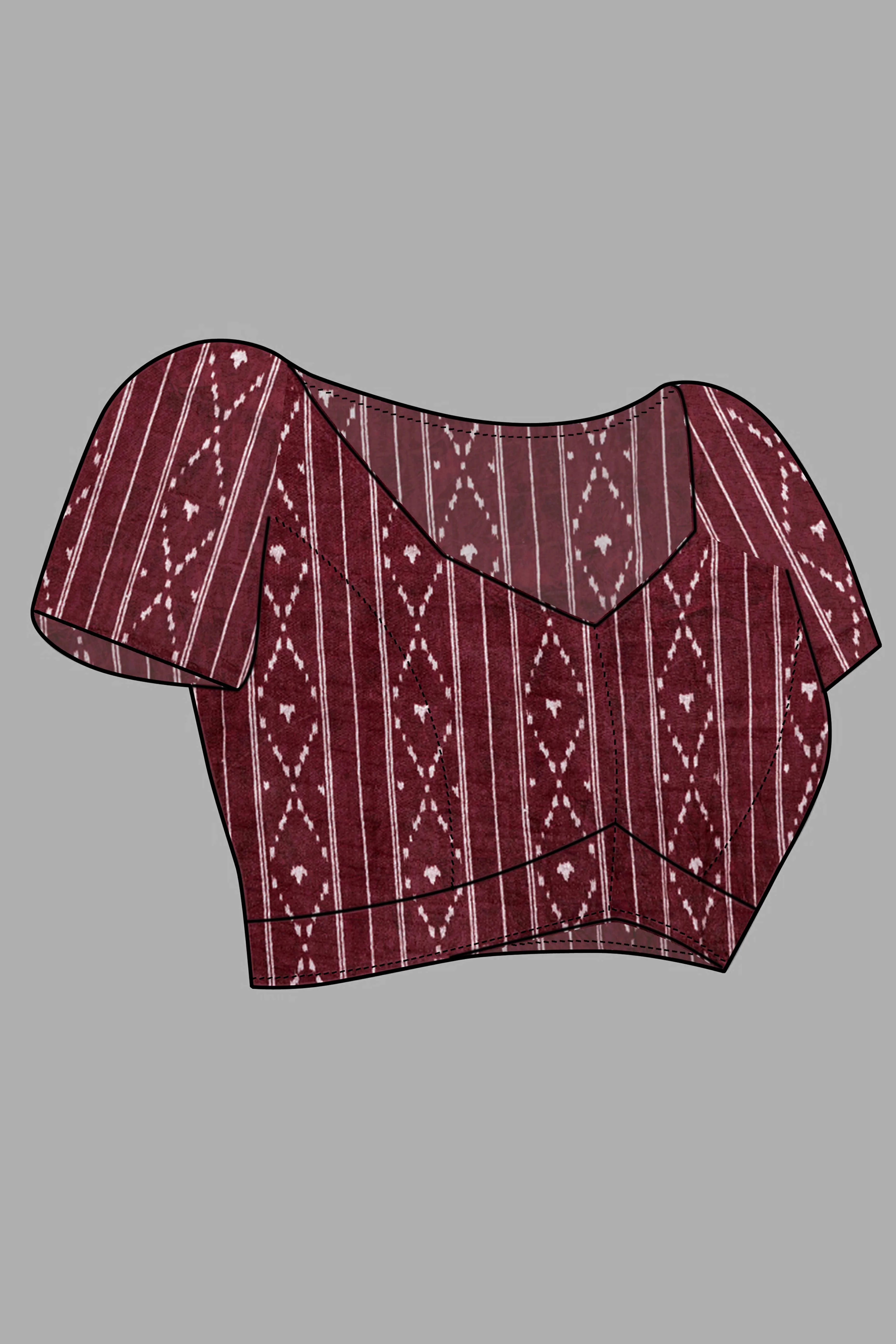 Dark Maroon Ajrakh Printed Cotton Blend Saree - Image 7