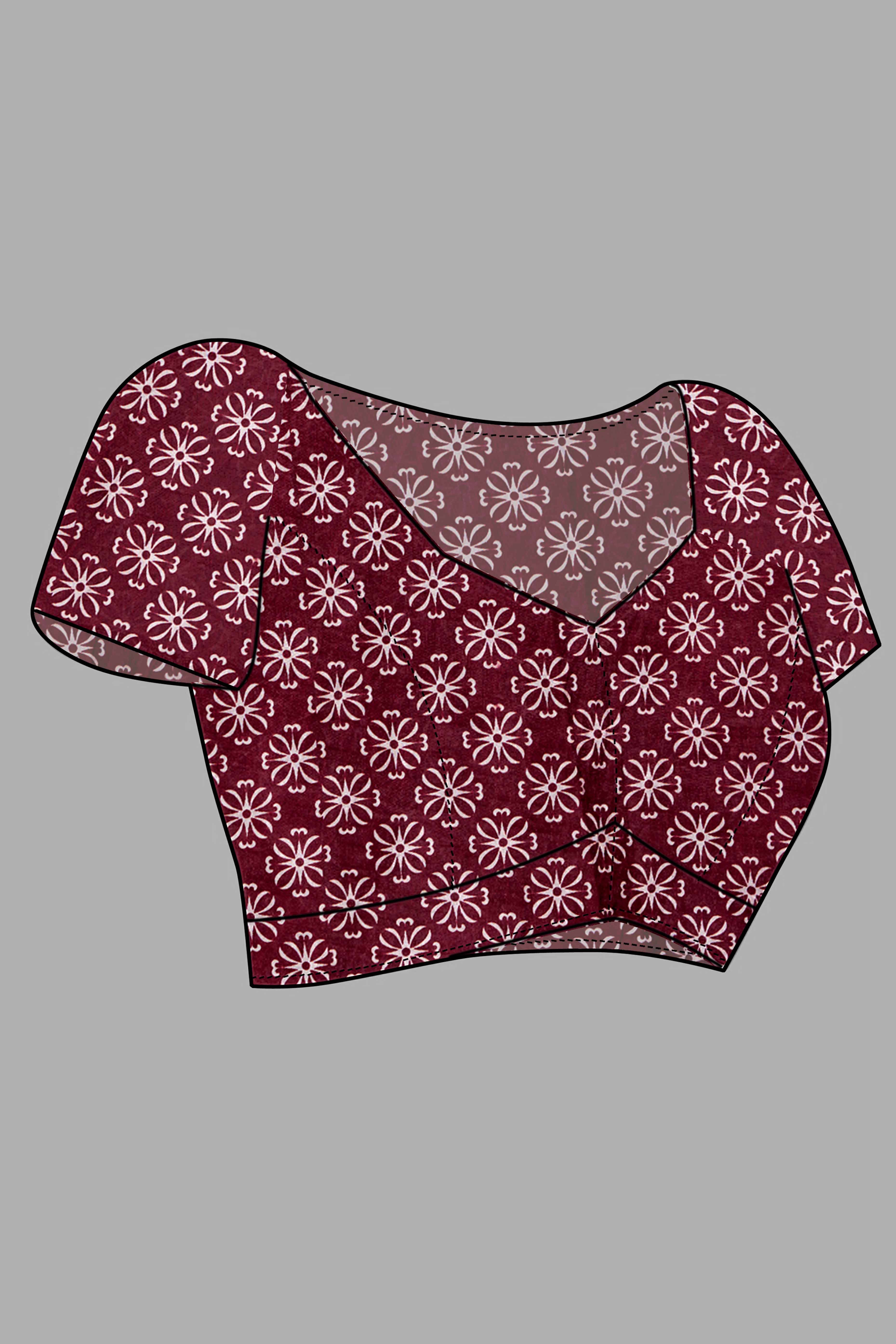 Dark Maroon Ajrakh Printed Cotton Blend Saree - Image 7