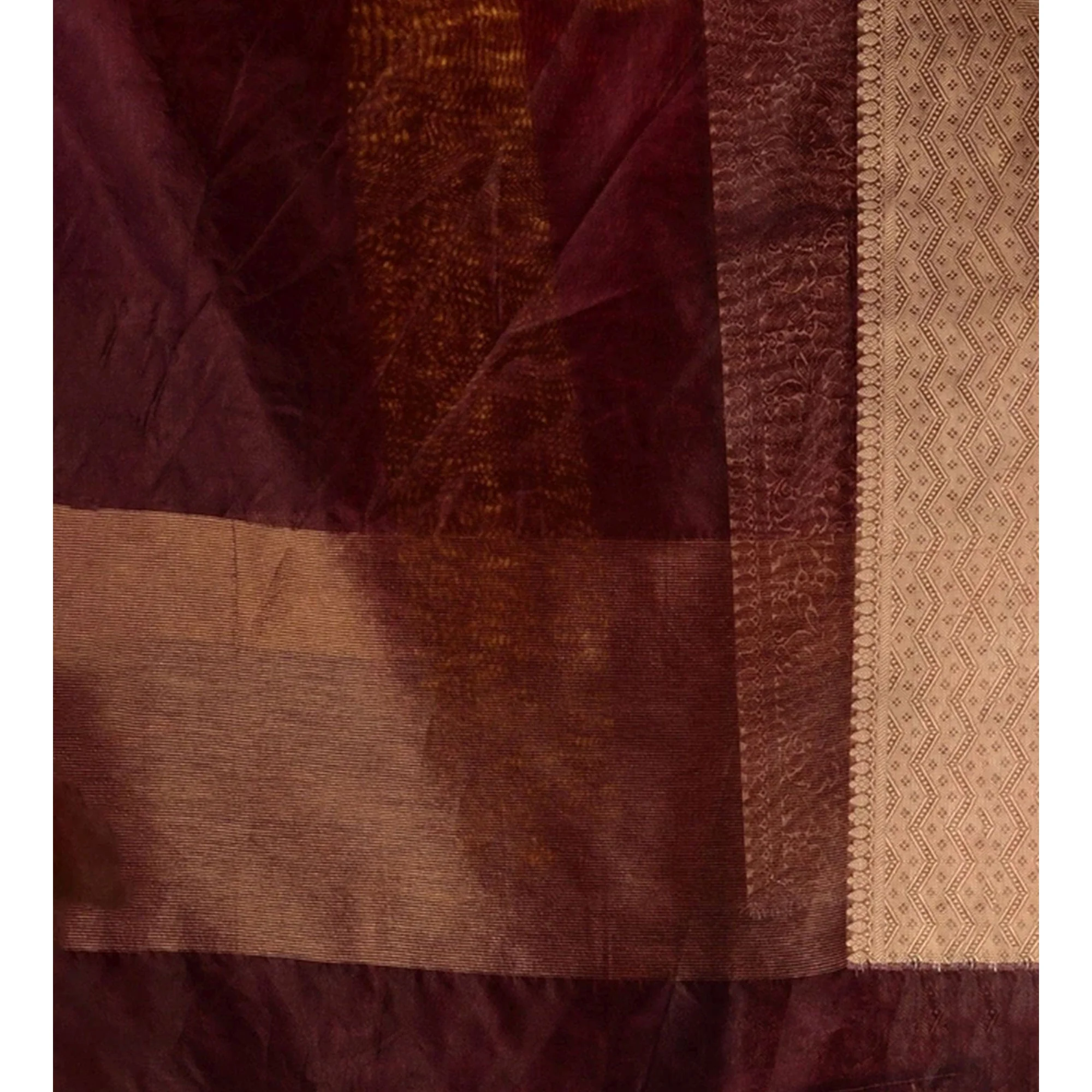 Dark Maroon Solid Organza Saree With Zari Border - Image 8