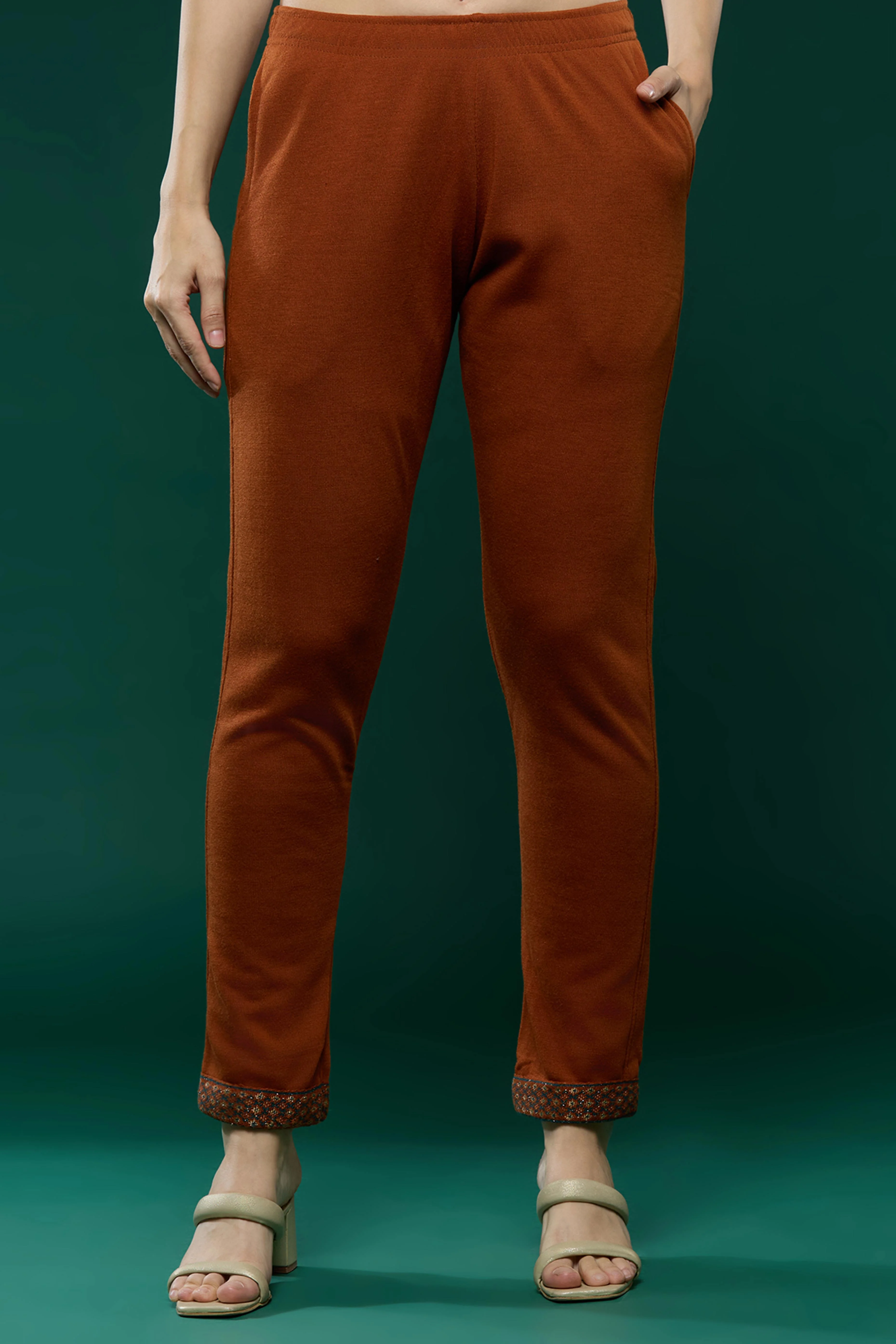 Dark Rust Floral Woolen Salwar Suit - Image 7