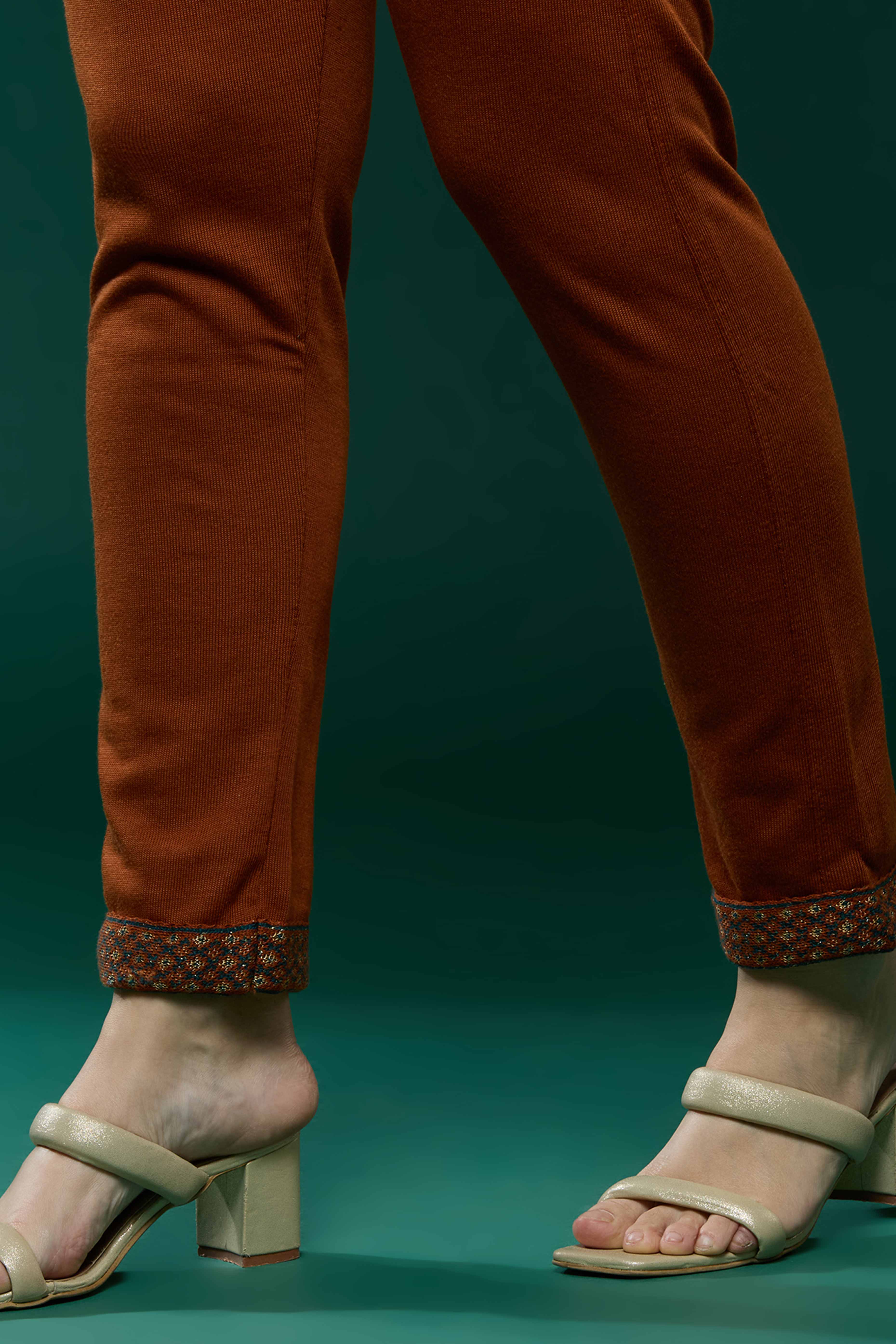 Dark Rust Floral Woolen Salwar Suit - Image 8