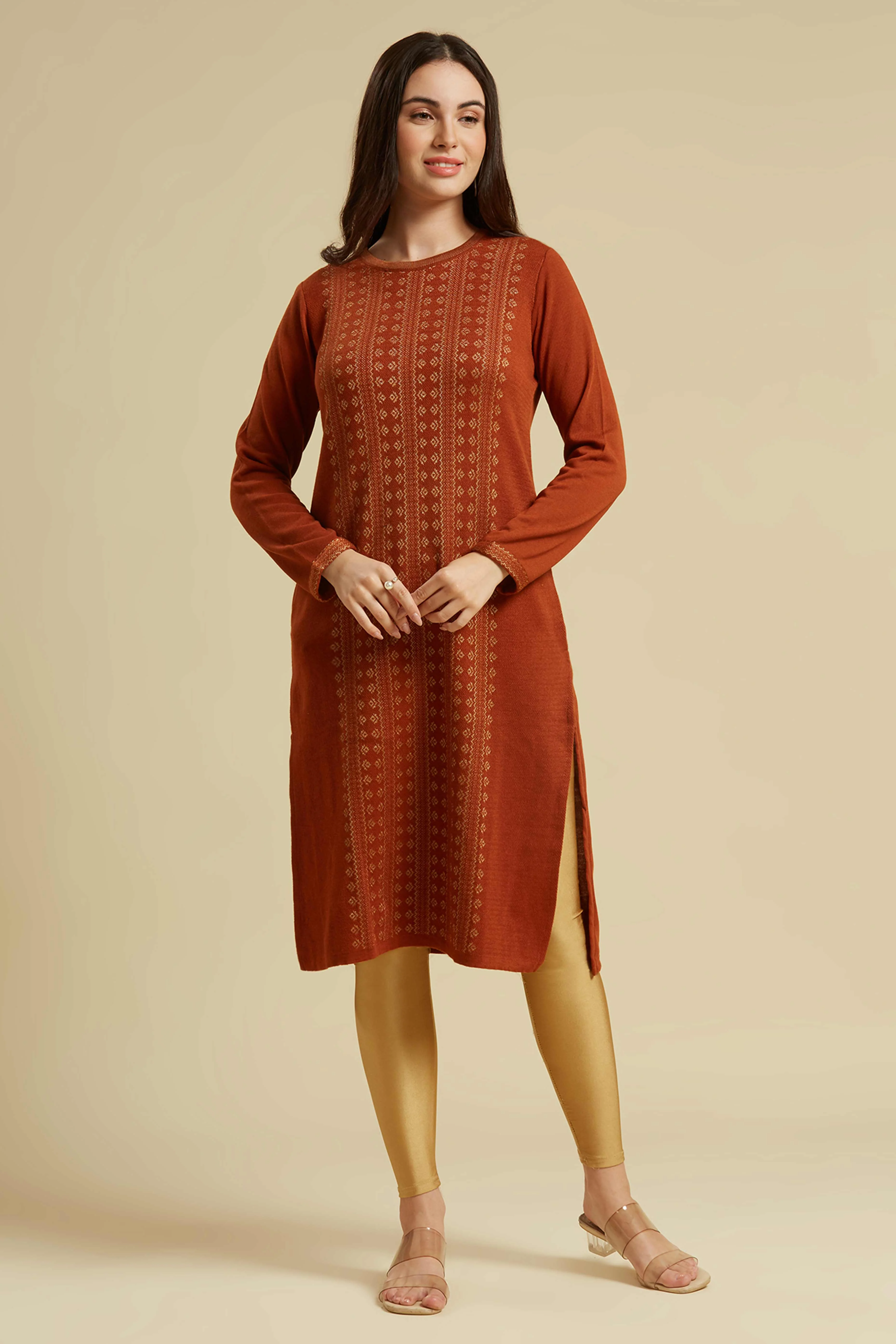 Dark Rust Woolen Straight Kurti - Image 6