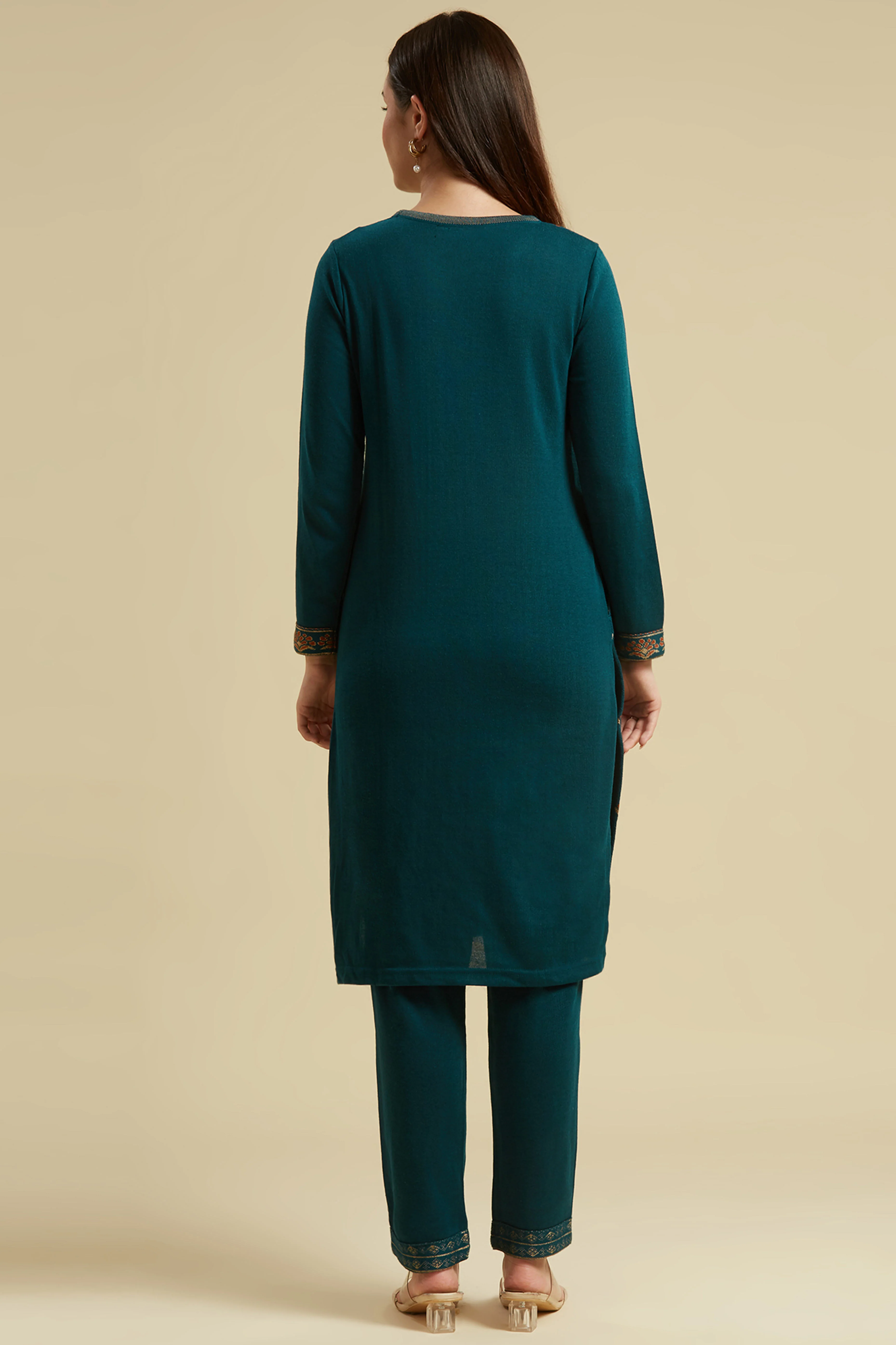 Dark Teal Woolen Straight Kurti - Image 3