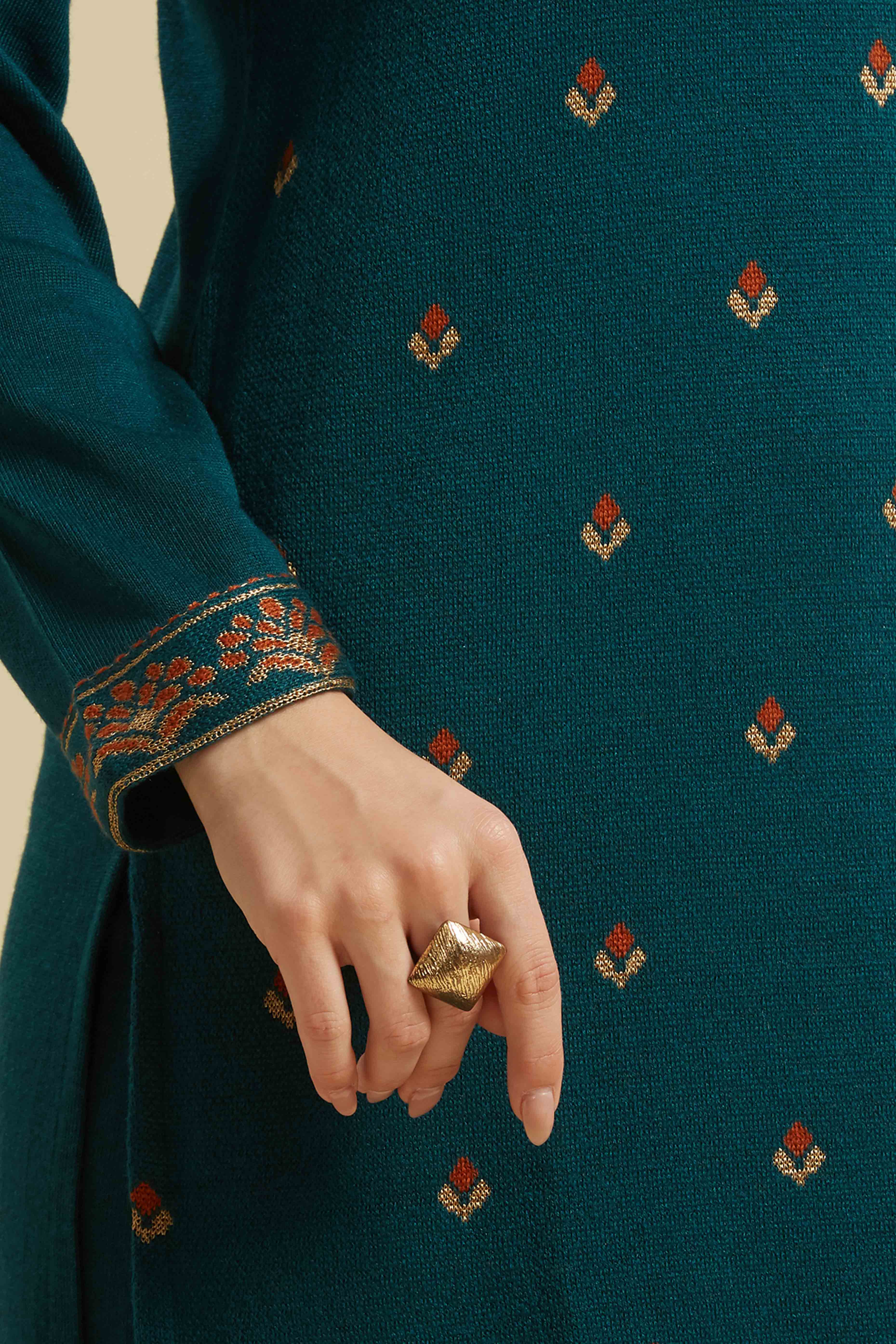 Dark Teal Woolen Straight Kurti - Image 7