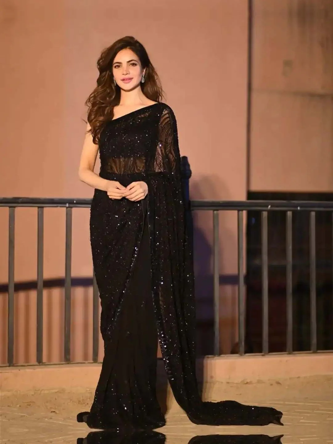 Designer Black Party Wear Saree Featuring Intricate Sequins Work Detailing