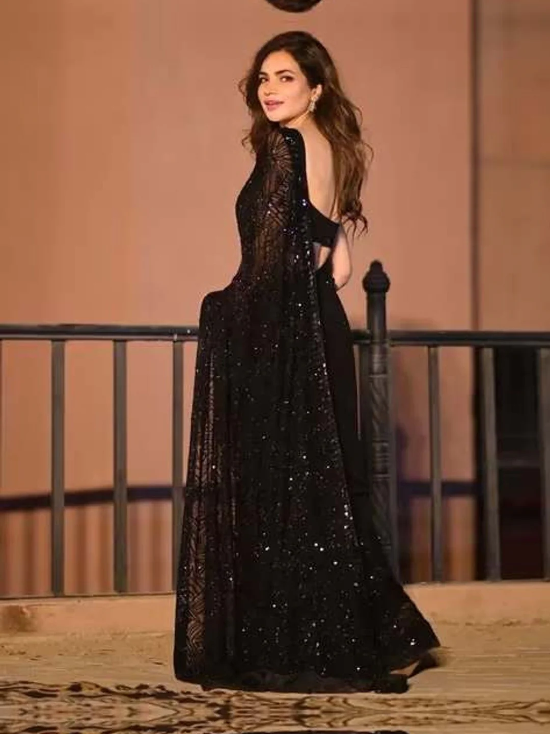 Designer Black Party Wear Saree Featuring Intricate Sequins Work Detailing - Image 3