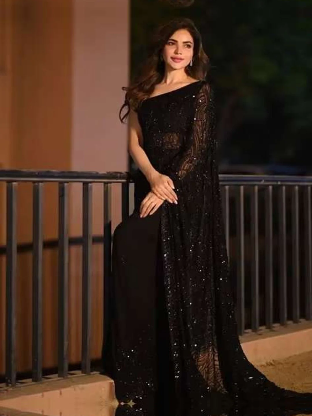 Designer Black Party Wear Saree Featuring Intricate Sequins Work Detailing - Image 4
