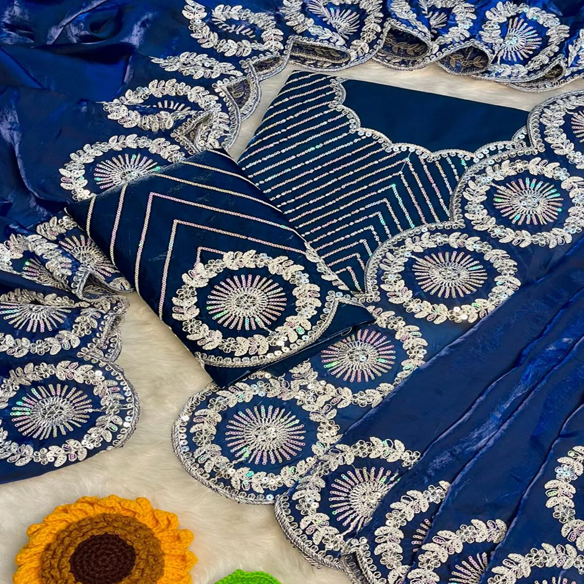 Designer Blue Fandy Satin Saree Featuring Intricate Sequins Embroidery for Elegant Styling - Image 2