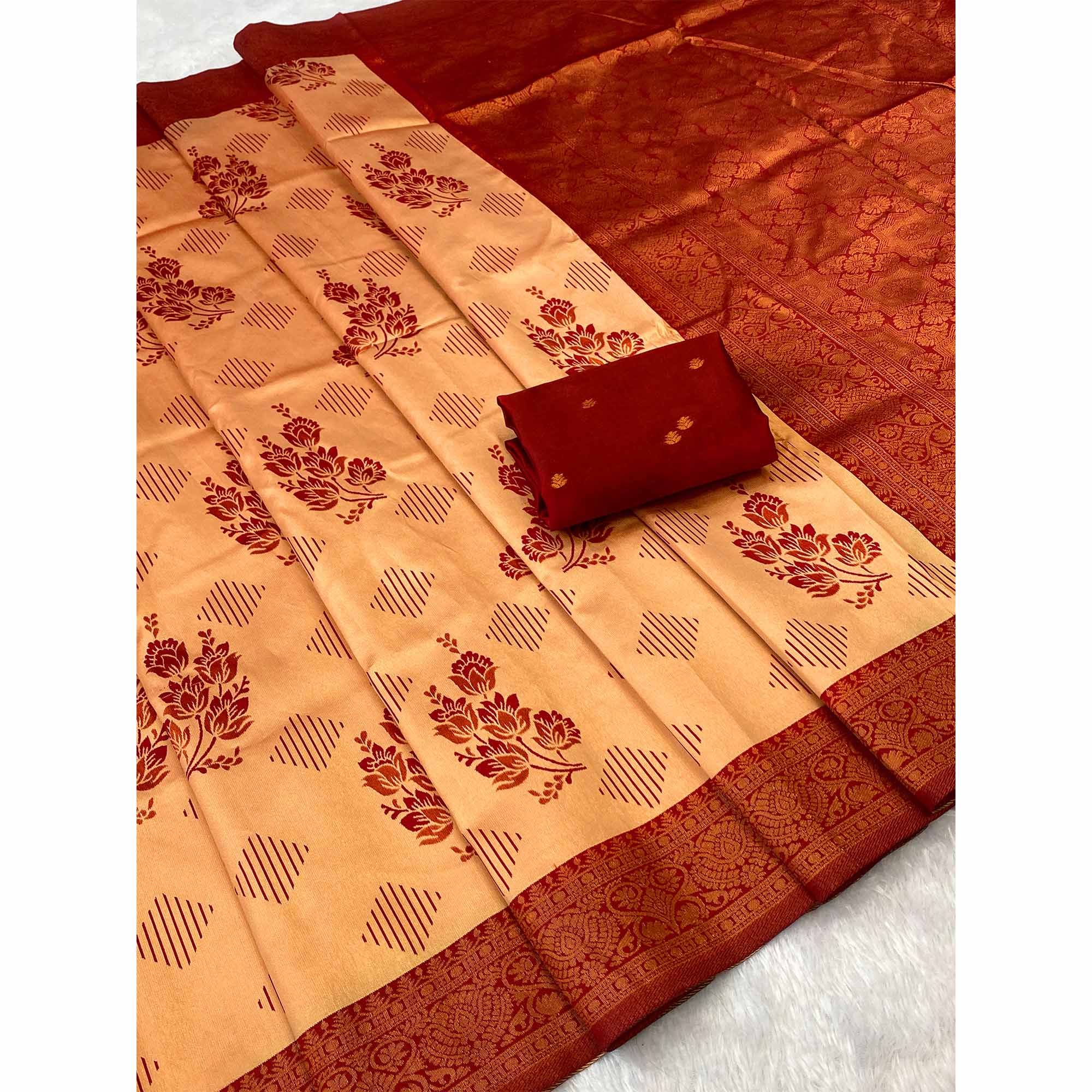 Designer Chikoo Banarasi Silk Saree with Traditional Zari Weaving - Image 3