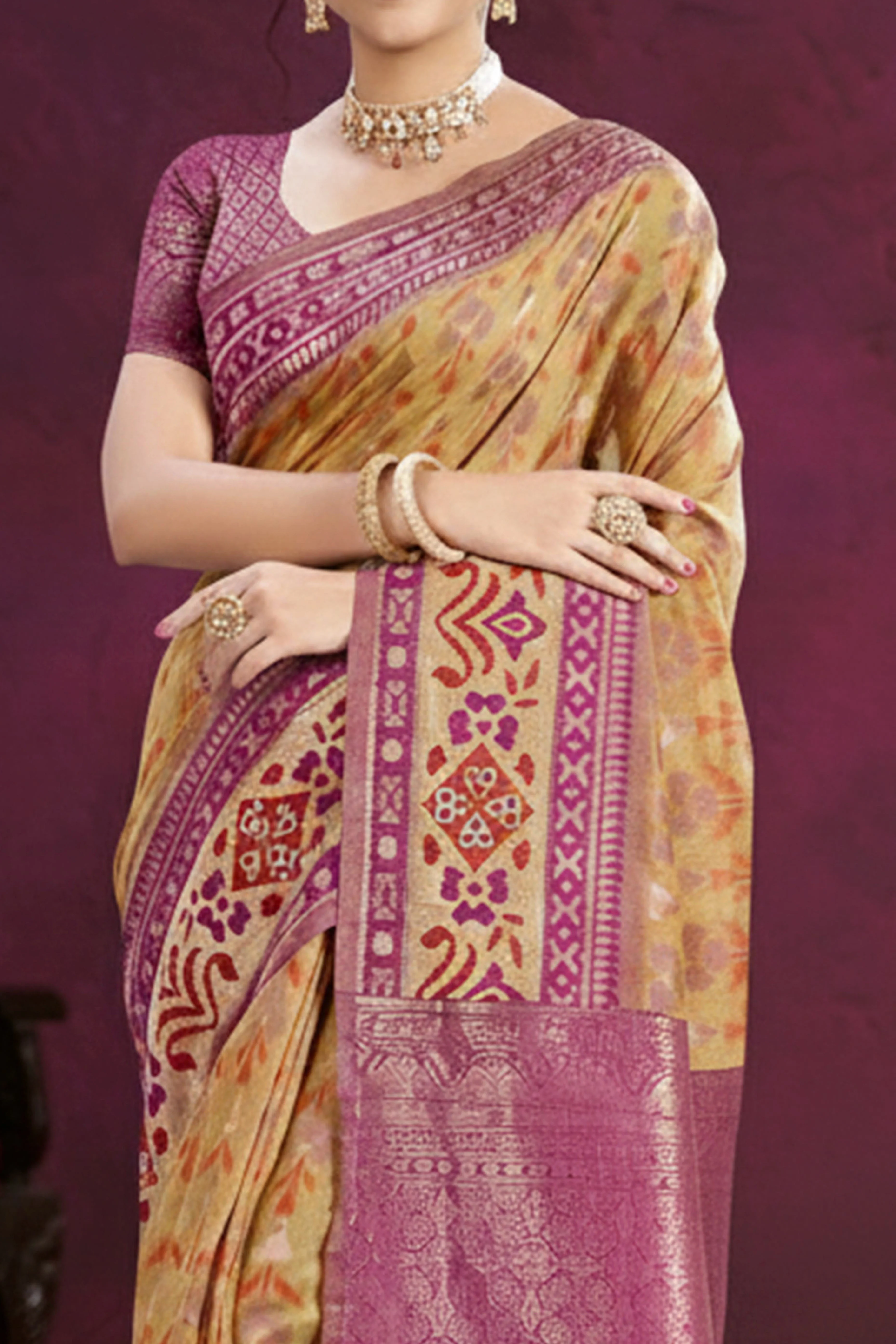 Designer Chikoo Cotton Silk Saree Showcasing Delicate Floral Weaving & Tassel Pallu - Image 2