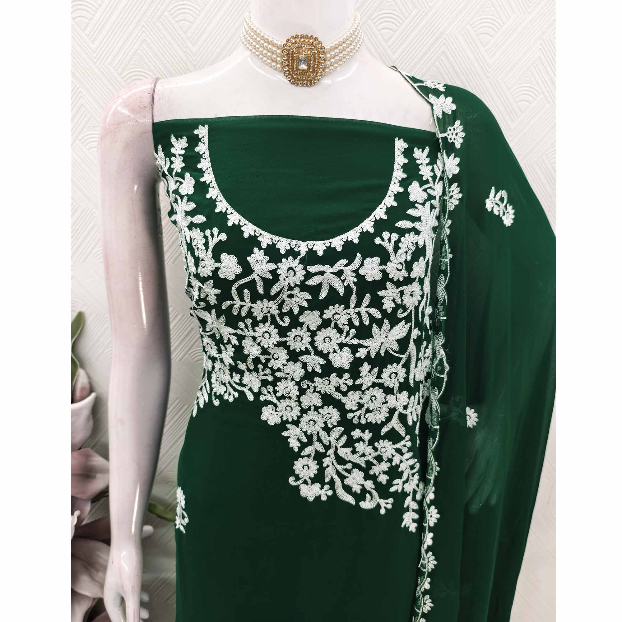 Designer Dark Green Floral Embroidered Georgette Material for Stylish Dresses and Outfits - Image 6