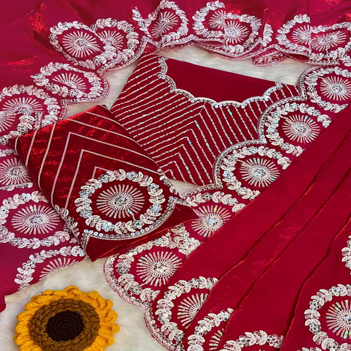 Designer Deep Pink Fandy Satin Saree Featuring Intricate Sequins Embroidery for Elegant Styling - Image 2