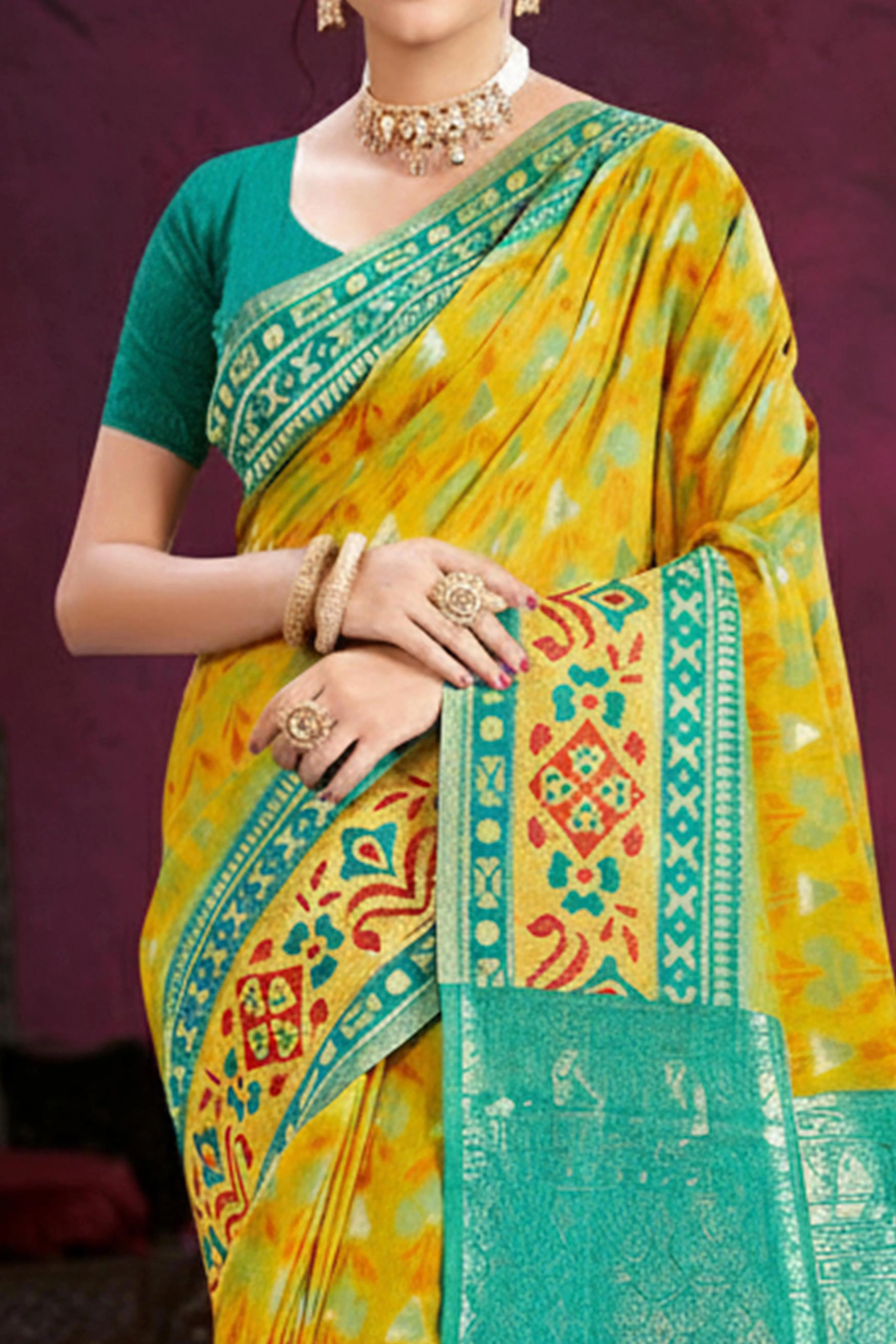 Designer Lemon Yellow Cotton Silk Saree Showcasing Delicate Floral Weaving & Tassel Pallu - Image 2