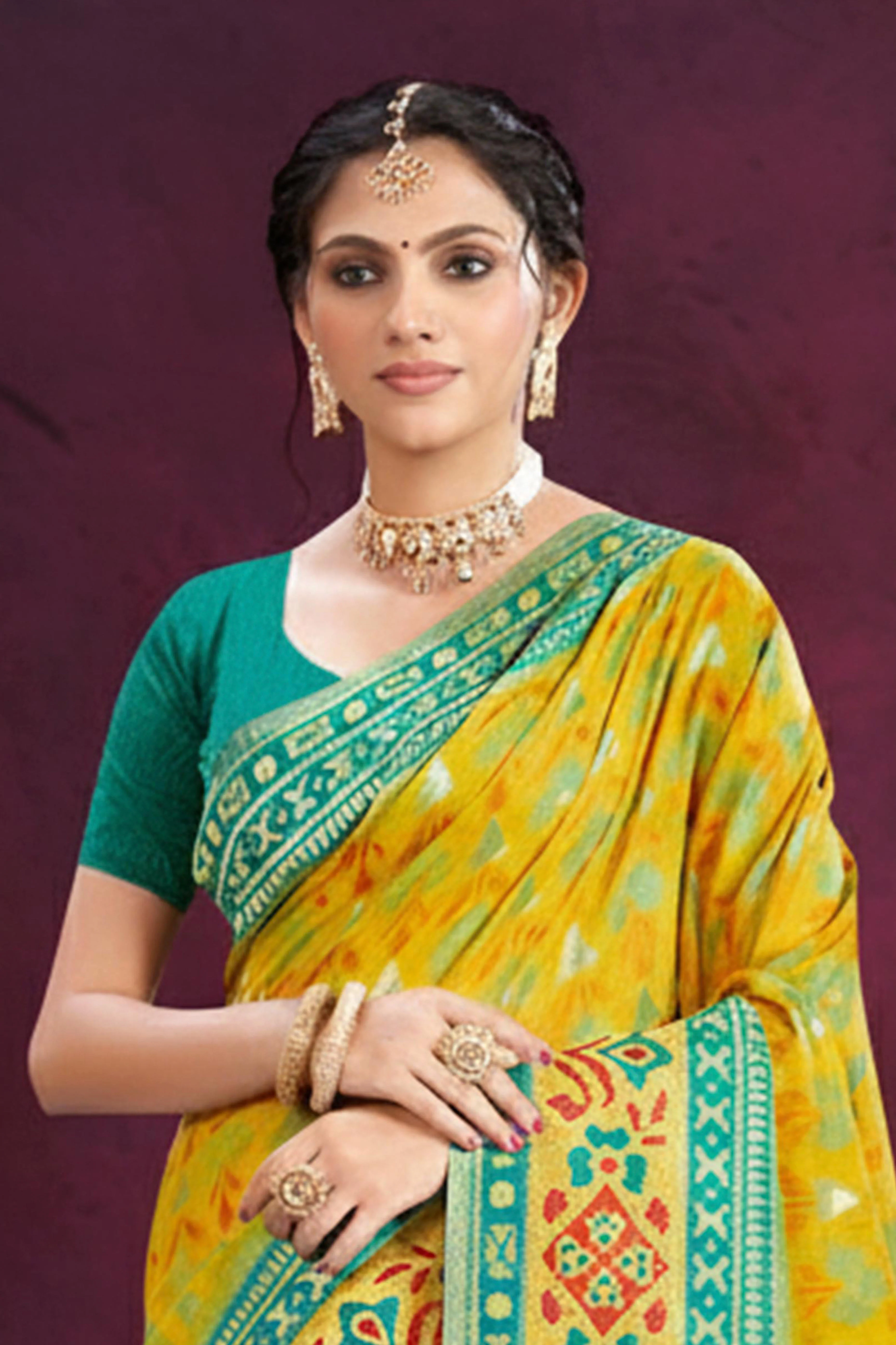Designer Lemon Yellow Cotton Silk Saree Showcasing Delicate Floral Weaving & Tassel Pallu - Image 3