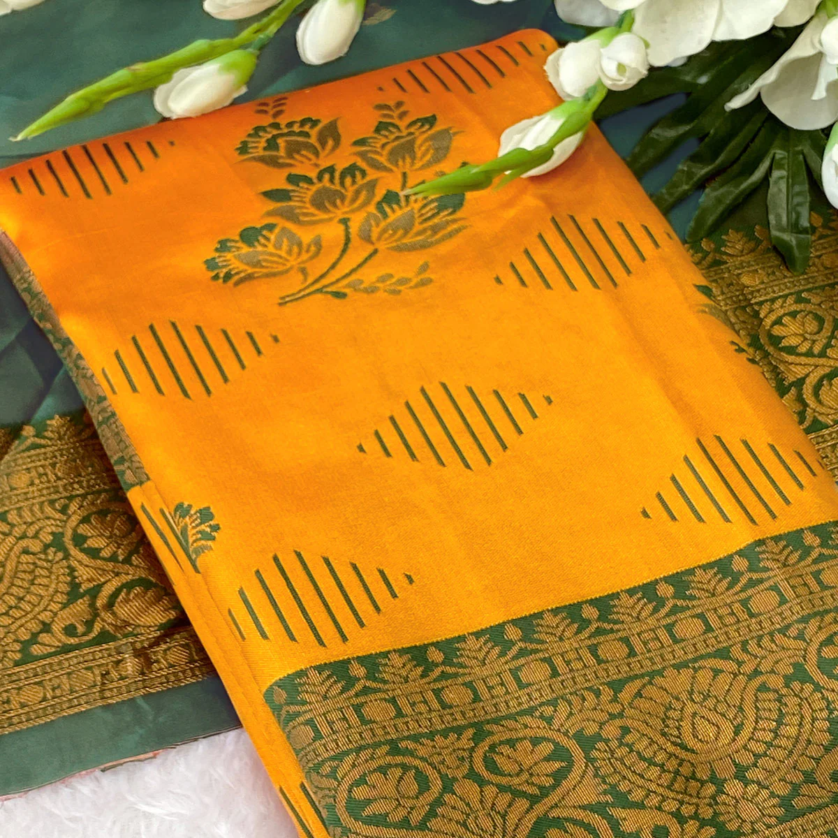 Designer Mustard Banarasi Silk Saree with Traditional Zari Weaving - Image 2