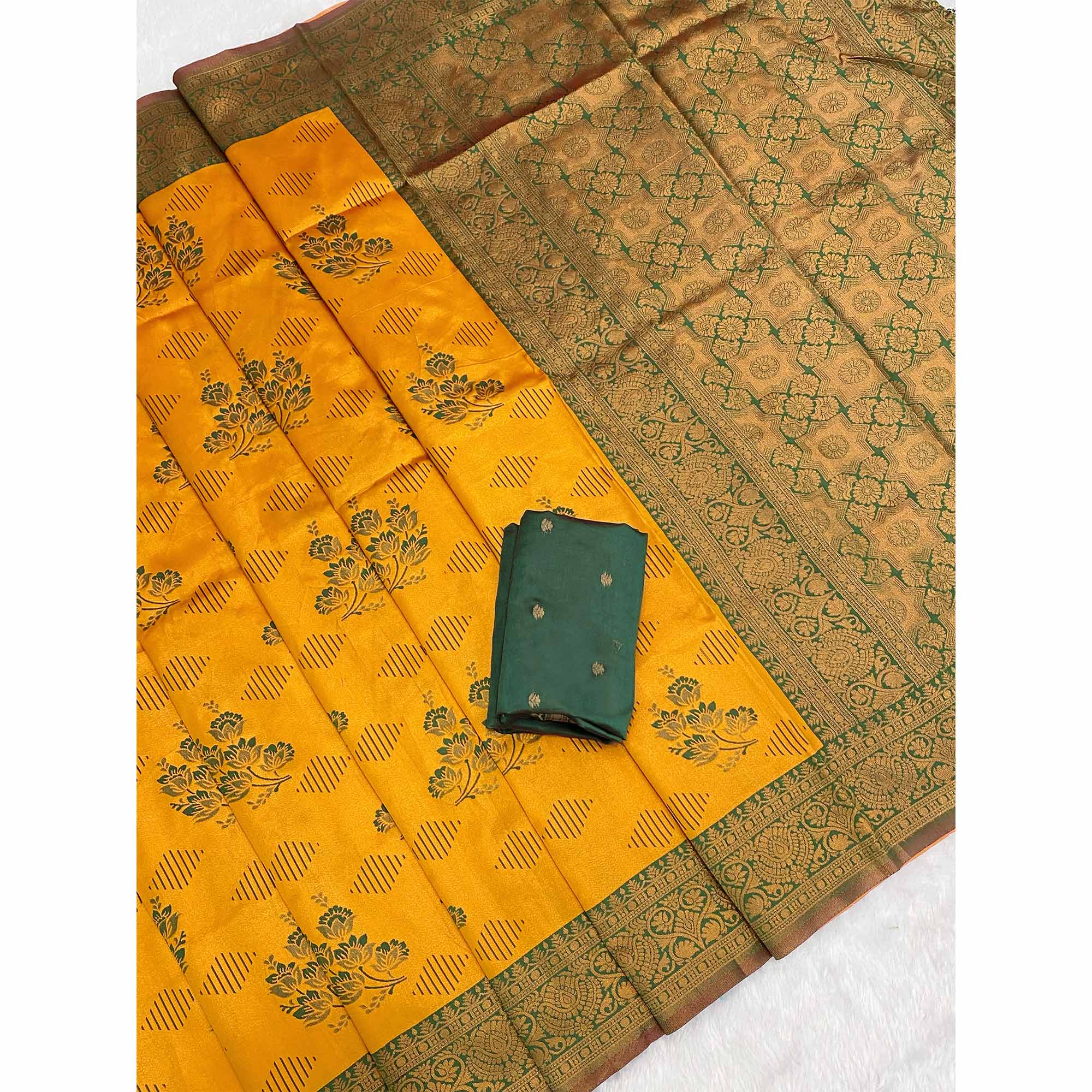 Designer Mustard Banarasi Silk Saree with Traditional Zari Weaving - Image 3