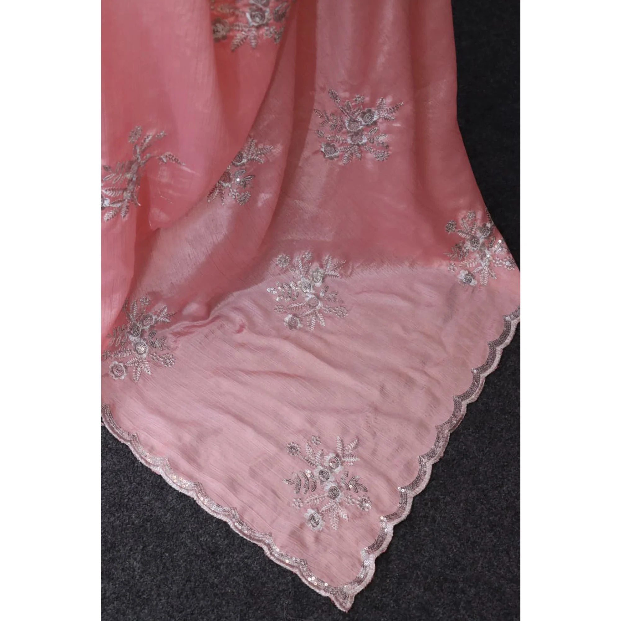 Designer Peach Pure Chinon Saree Highlighted with Elegant Sequins Embroidery - Image 6