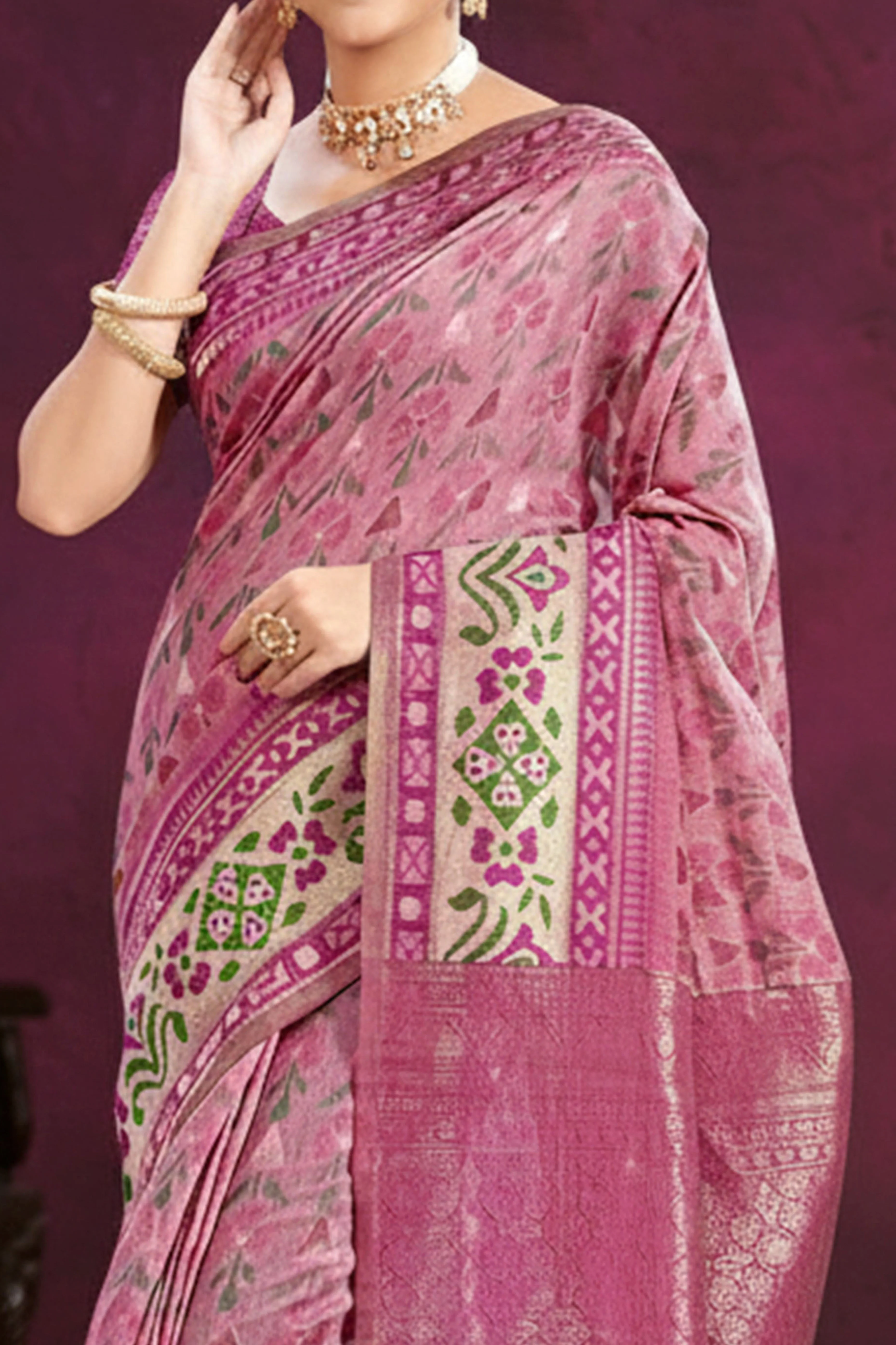 Designer Pink Cotton Silk Saree Showcasing Delicate Floral Weaving & Tassel Pallu - Image 2