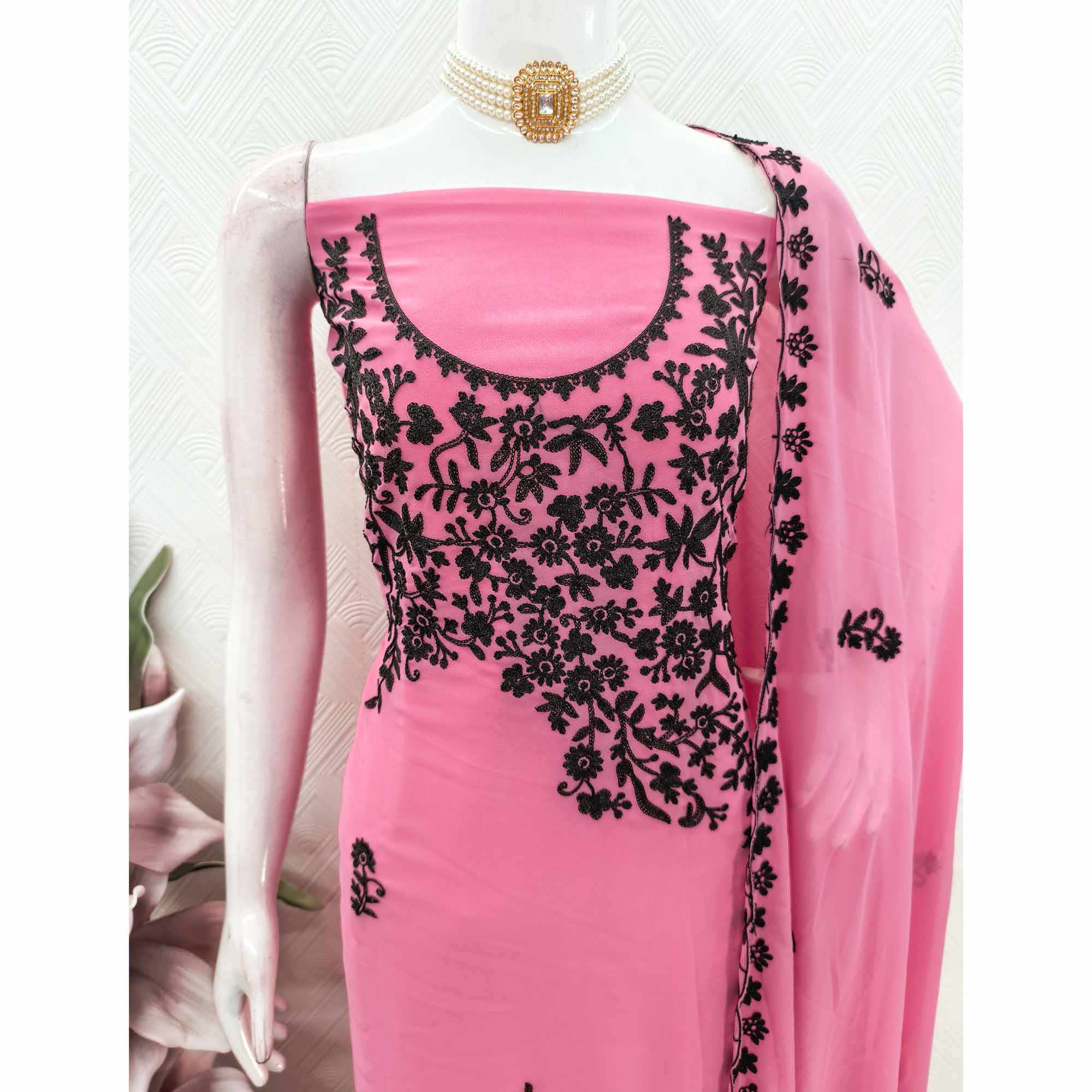 Designer Pink Floral Embroidered Georgette Material for Stylish Dresses and Outfits - Image 6