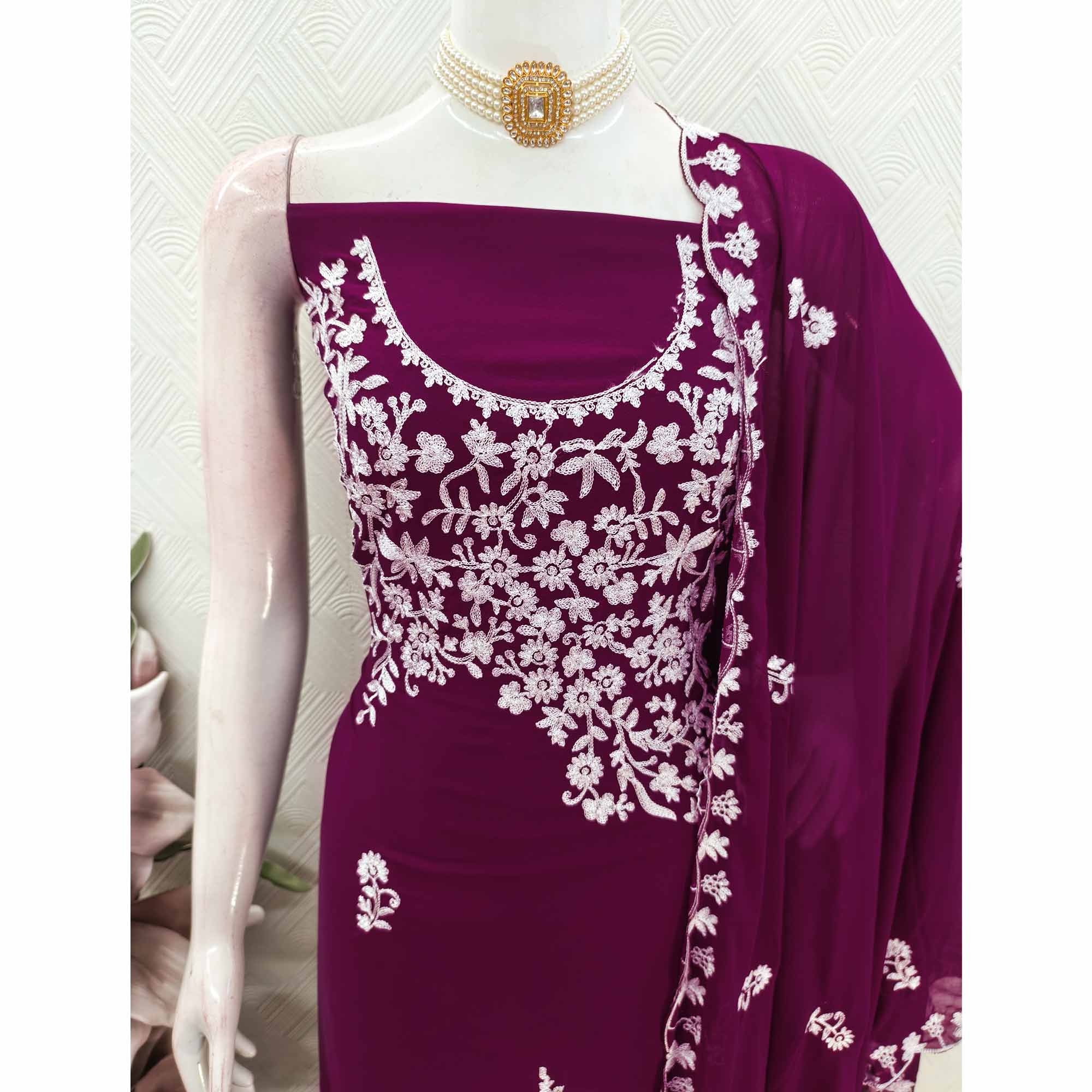 Designer Plum Purple Floral Embroidered Georgette Material for Stylish Dresses and Outfits - Image 6