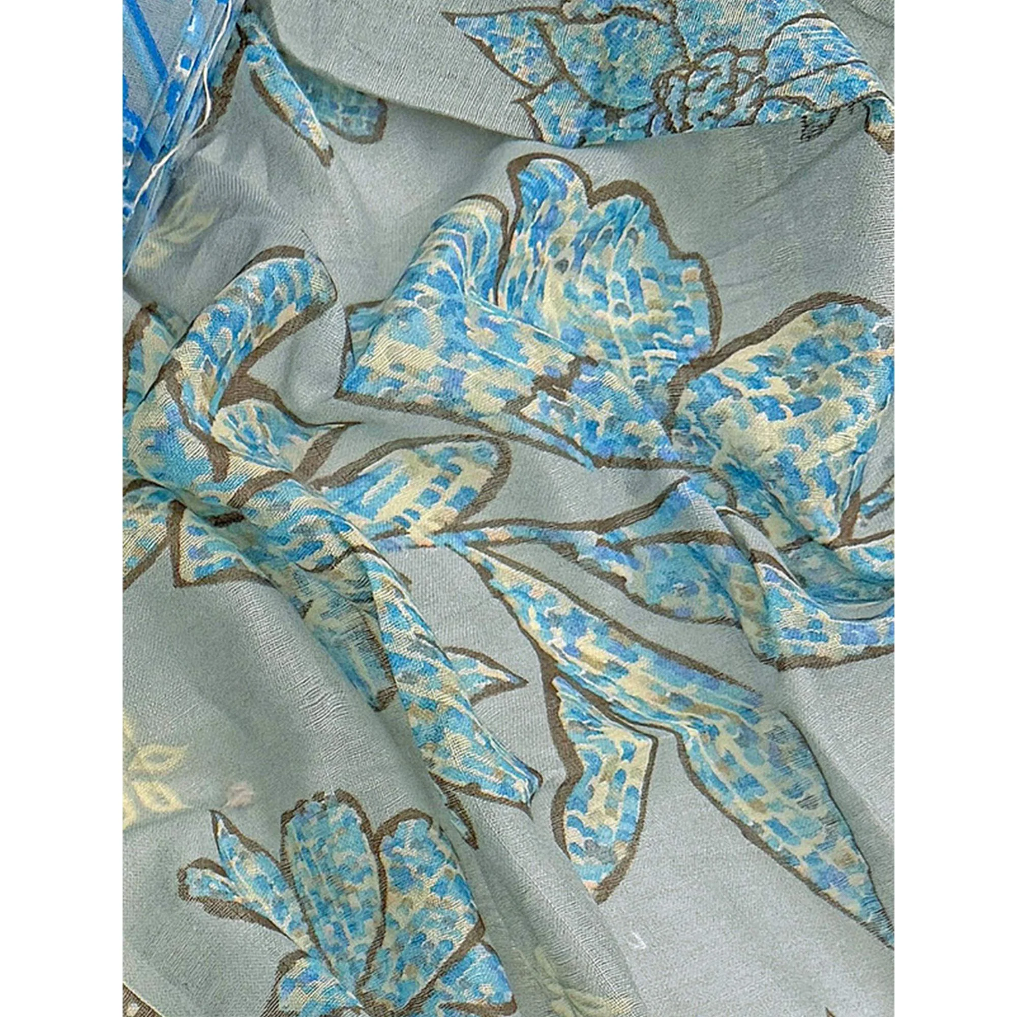 Dusty Blue Floral Printed Pure Cotton Dress Material With Elegant Everyday Appeal - Image 6