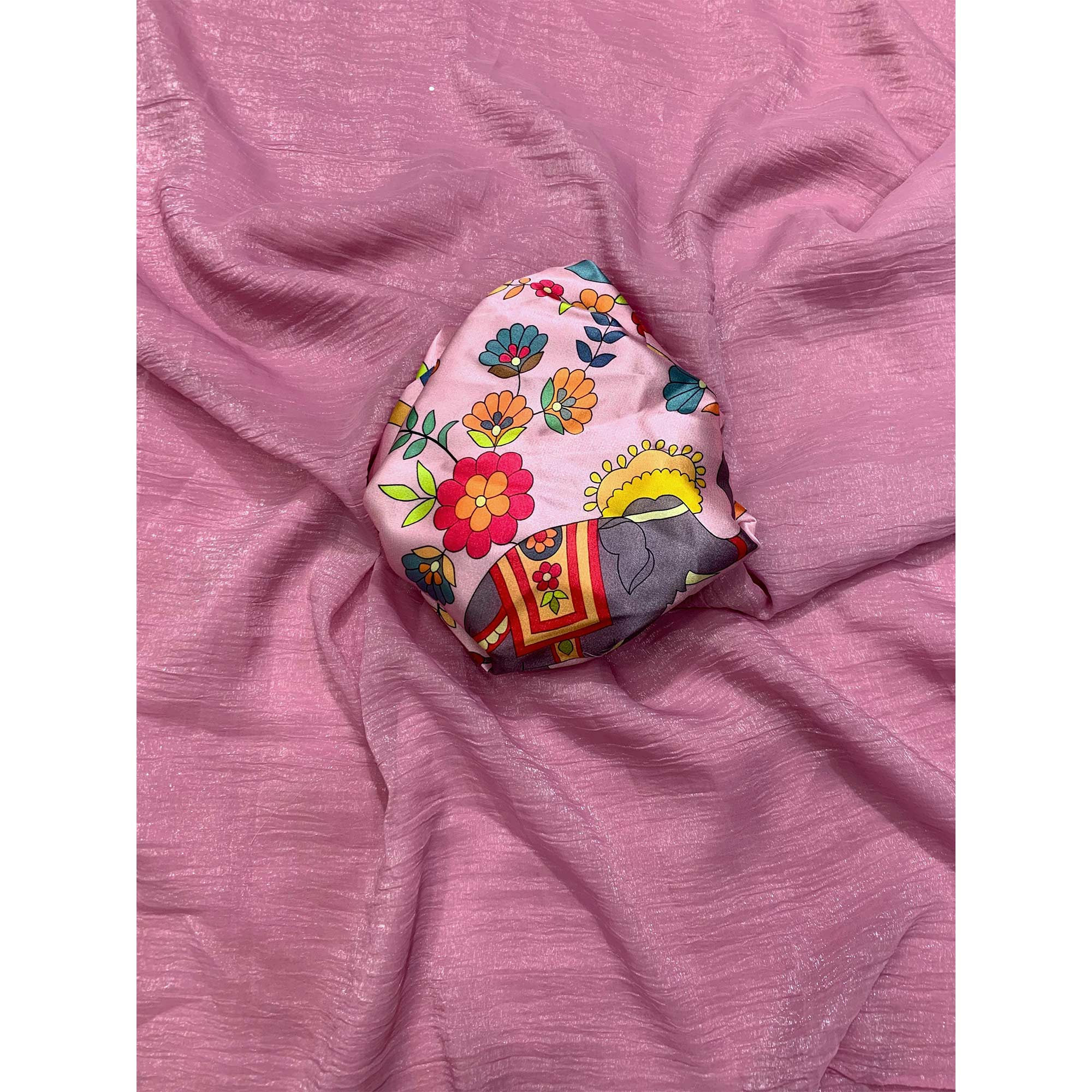 Dusty Pink Solid Crepe Crush Saree - Image 3