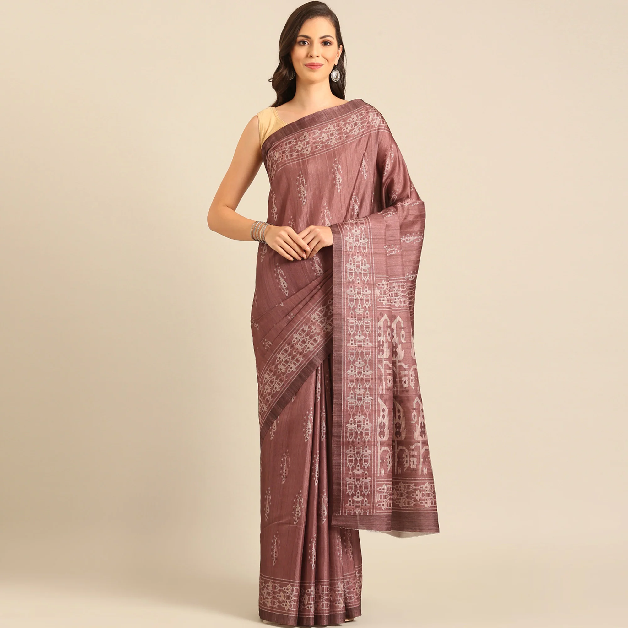 Dusty Rose Pink Digital Print Cotton Saree - Image 2