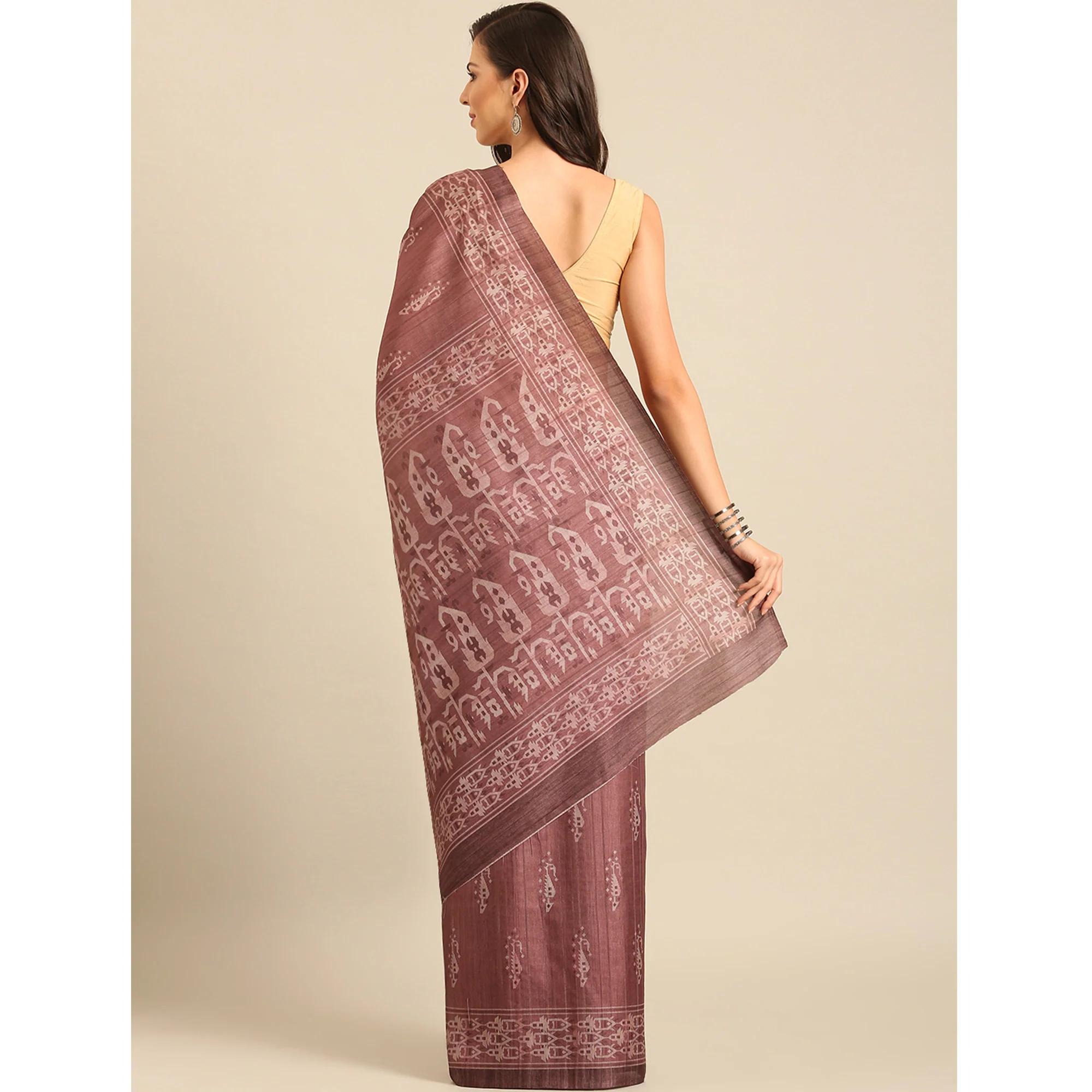 Dusty Rose Pink Digital Print Cotton Saree - Image 5
