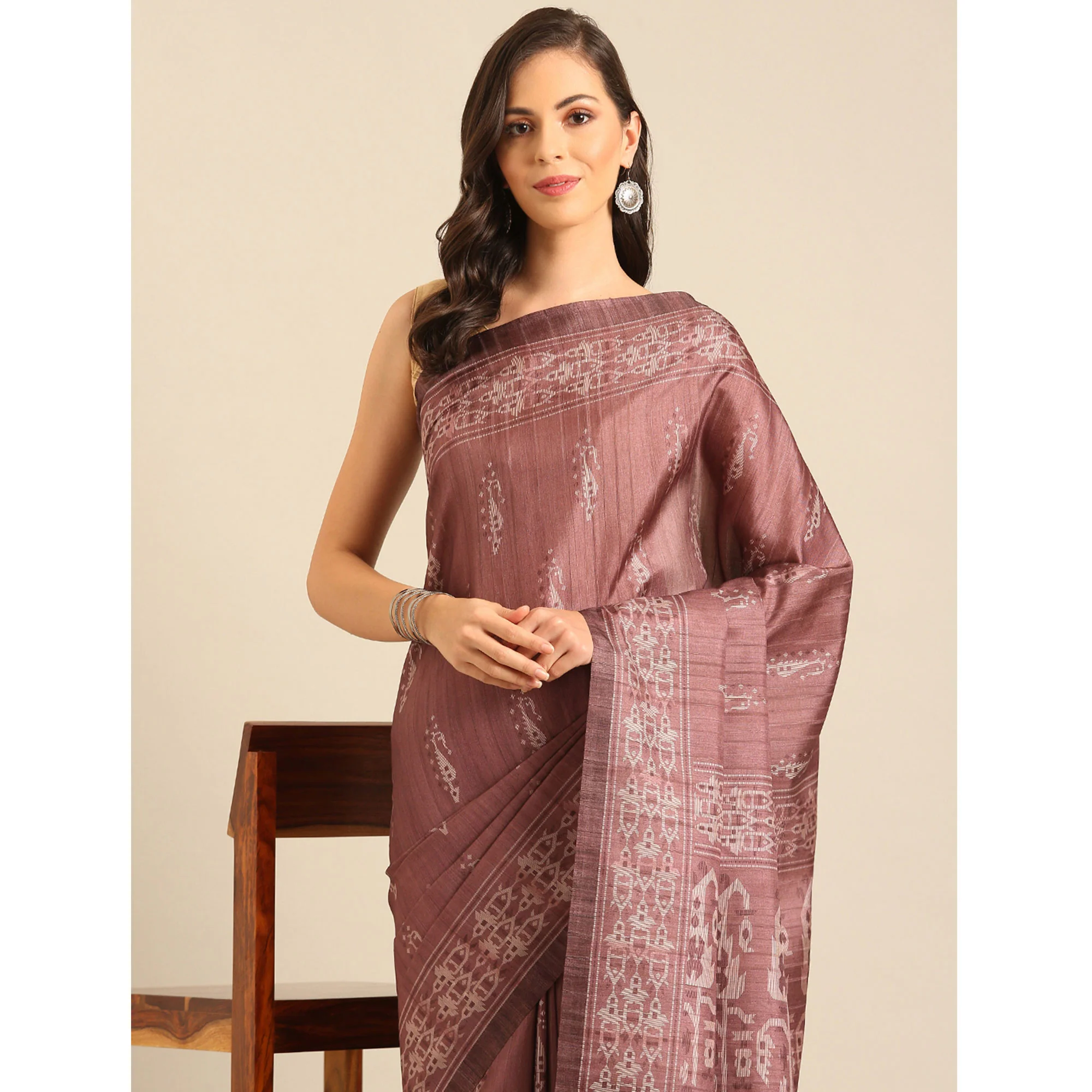 Dusty Rose Pink Digital Print Cotton Saree - Image 6