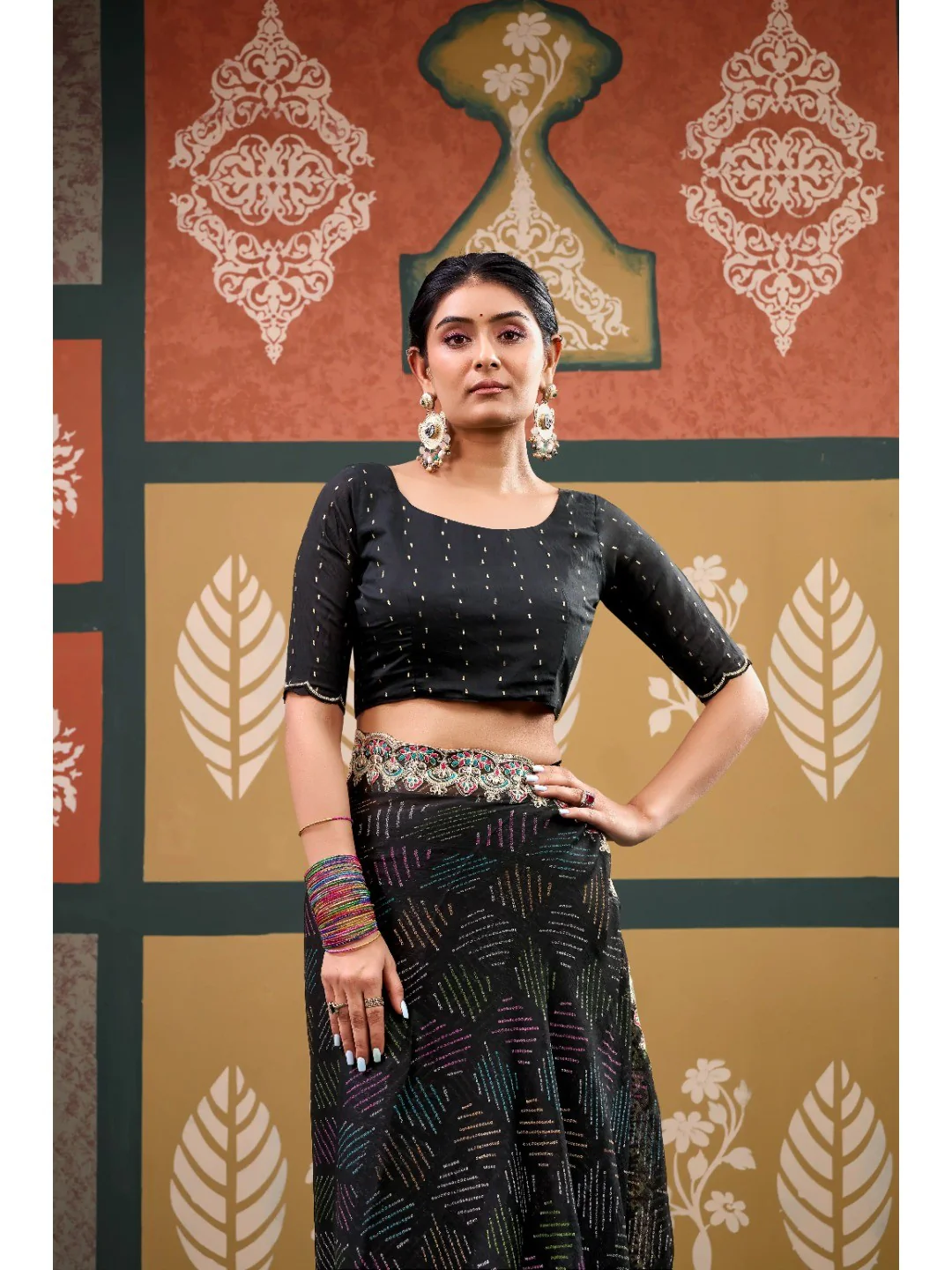 Elegant Black Bandhani Printed Chiffon Saree with Beautiful Embroidery Work - Image 4