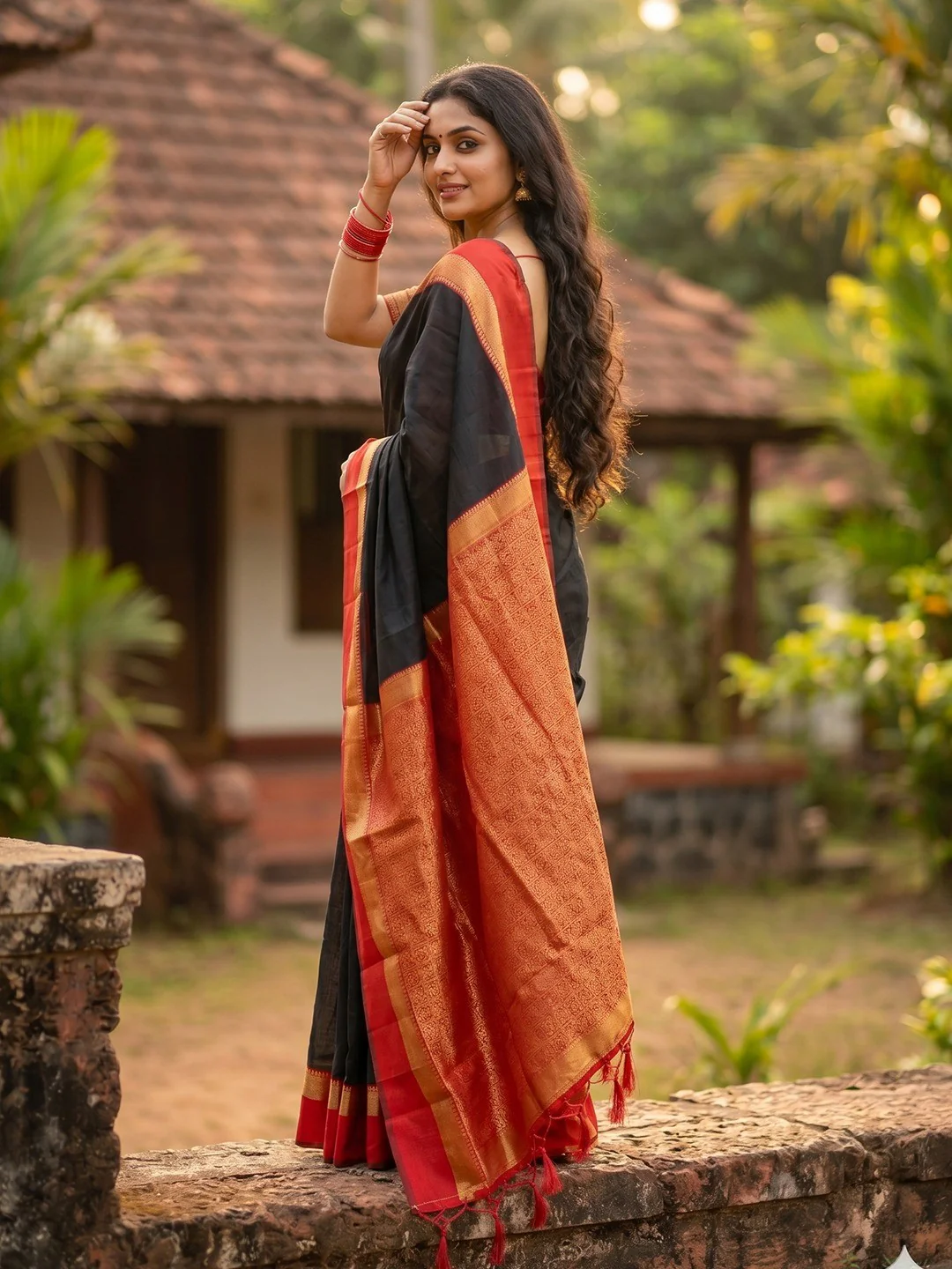 Elegant Black Cotton Silk Saree with Rich Traditional Zari Border - Image 3