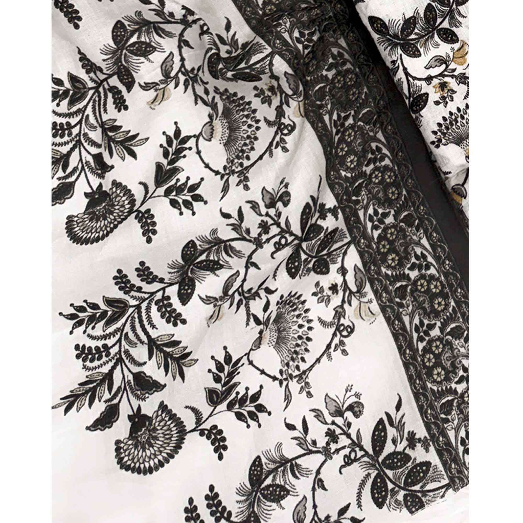 Elegant Black Floral Printed Pure Cotton Dress Material With Tie Neck & Fancy Button - Image 6