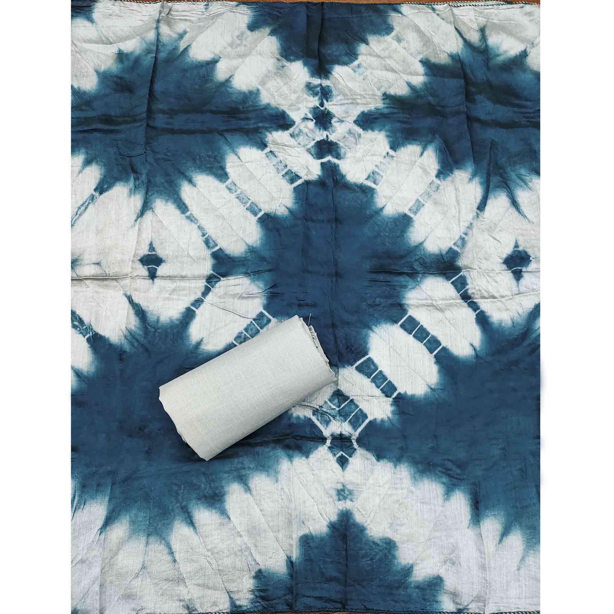 Elegant Blue Floral Thread Embroidered Cotton Blend Dress Material With Gota Patti Work - Image 6