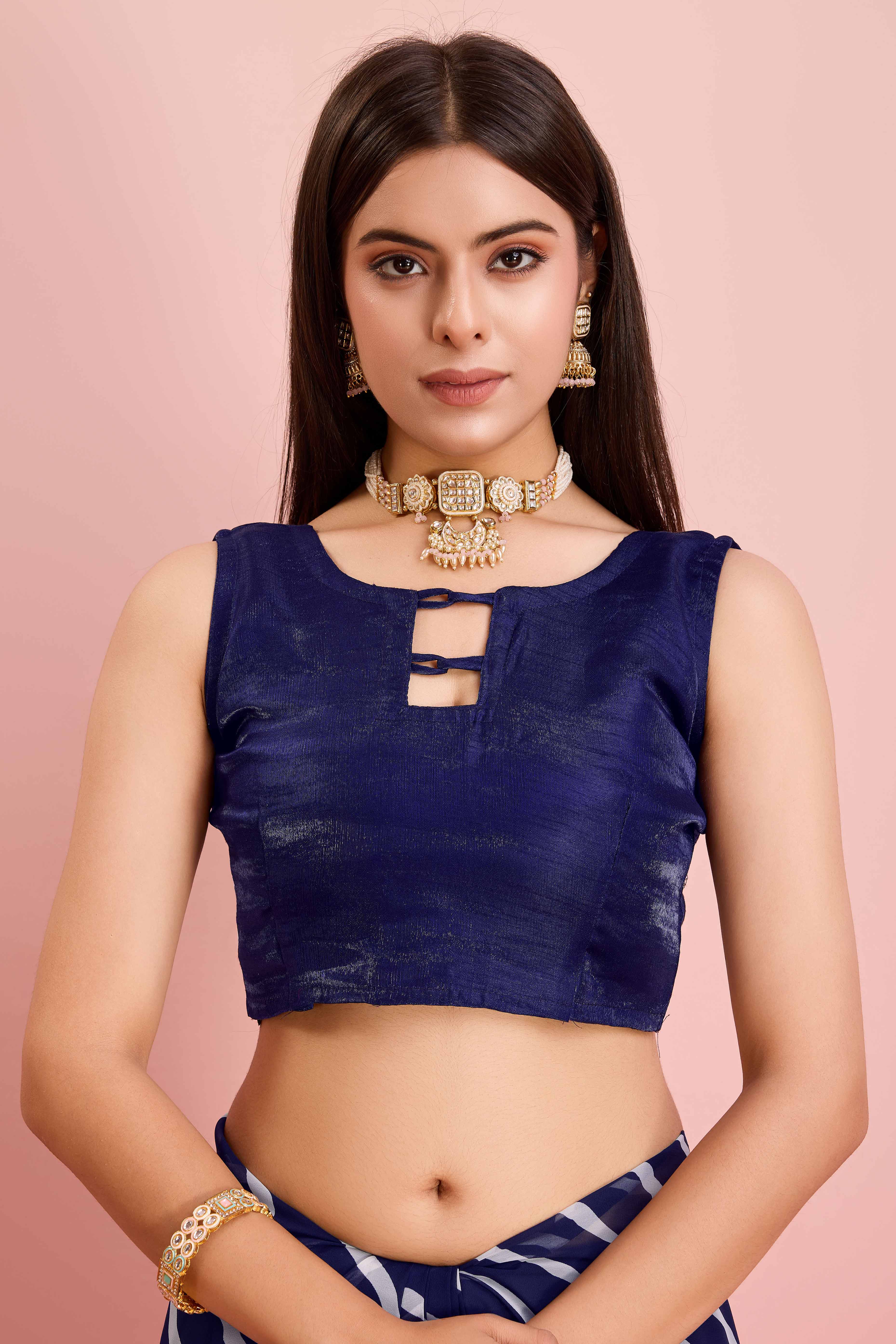 Elegant Blue Leheriya Printed Saree in Flowing Georgette - Image 7