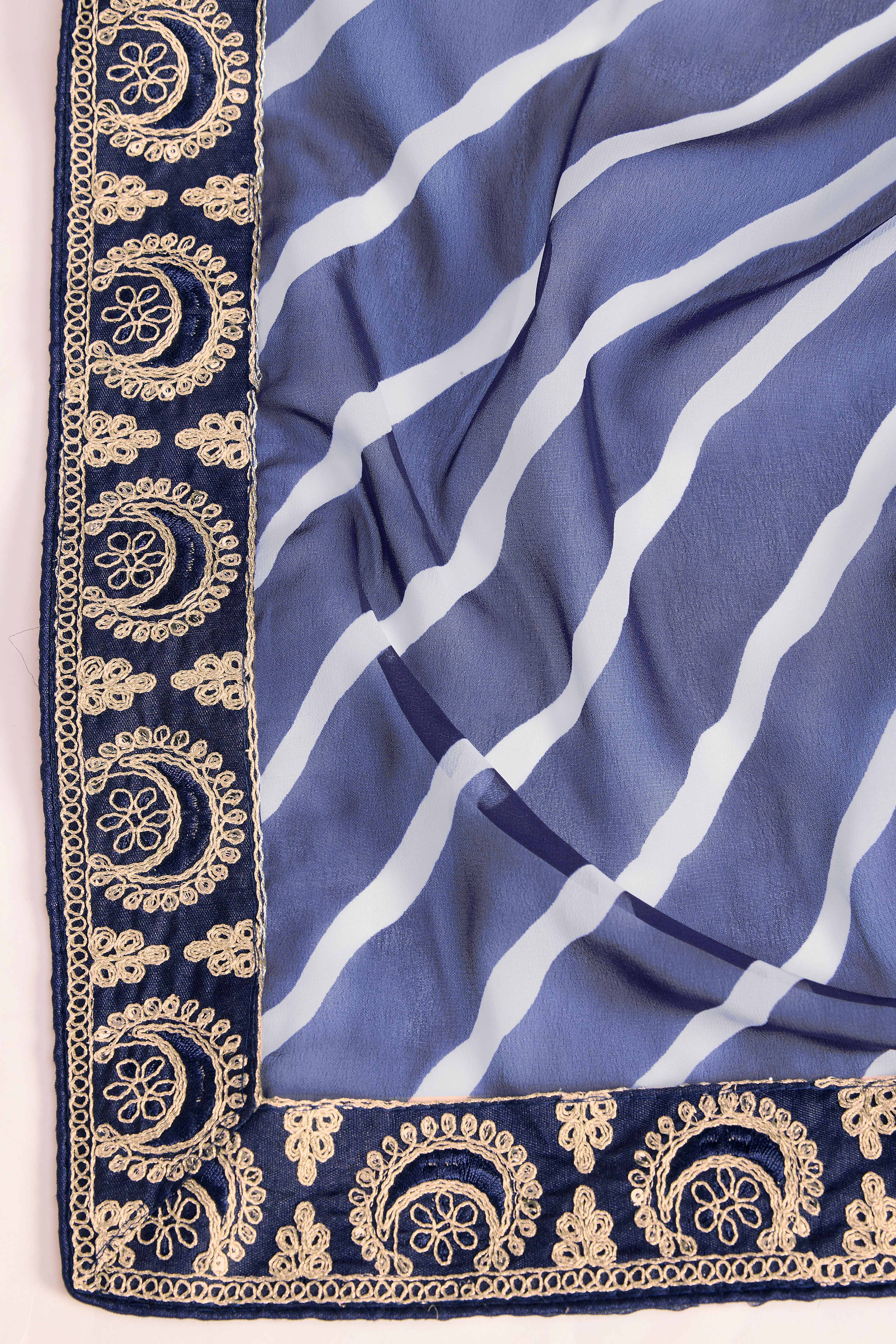 Elegant Blue Leheriya Printed Saree in Flowing Georgette - Image 8