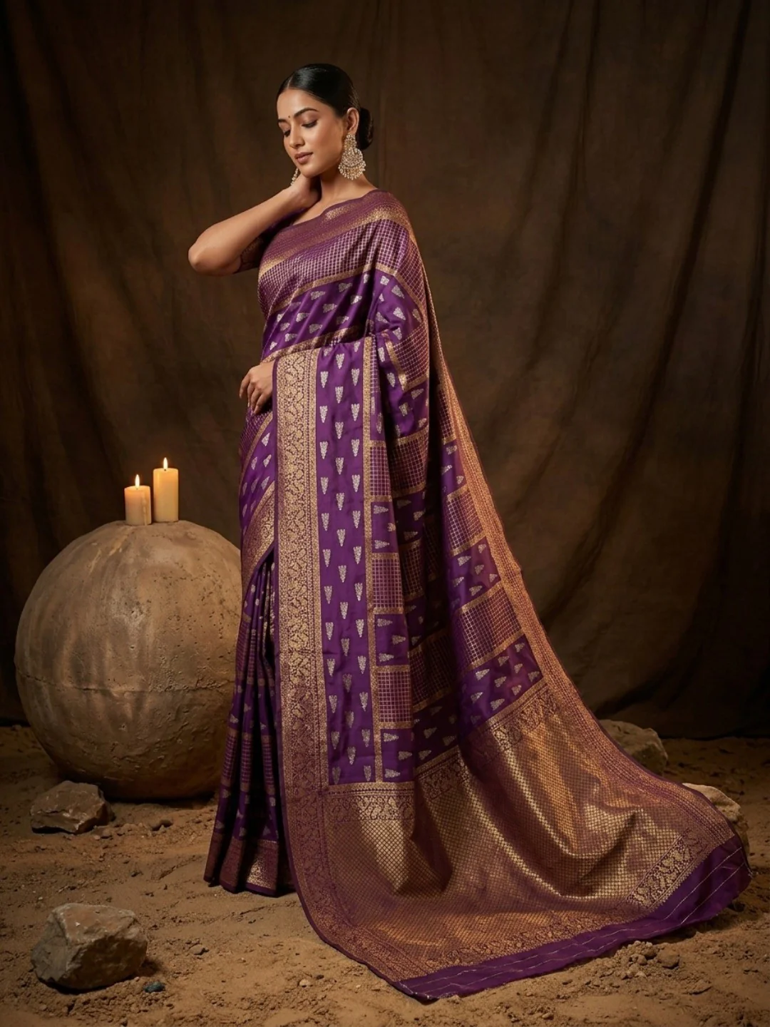 Elegant Deep Purple Silk Blend Saree with Premium Zari Touch