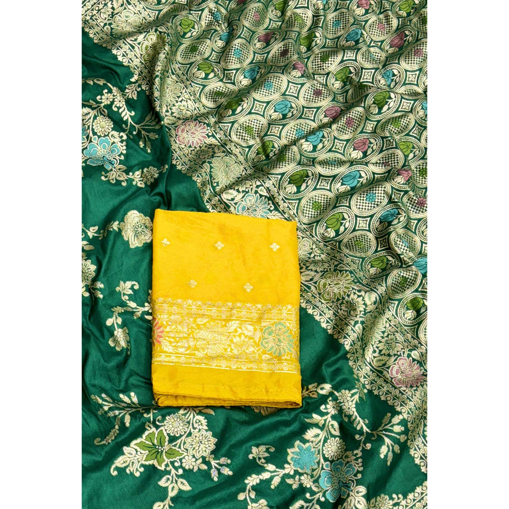 Elegant Green Dola Silk Saree with Intricate Zari Weaving for Festive Occasions - Image 4