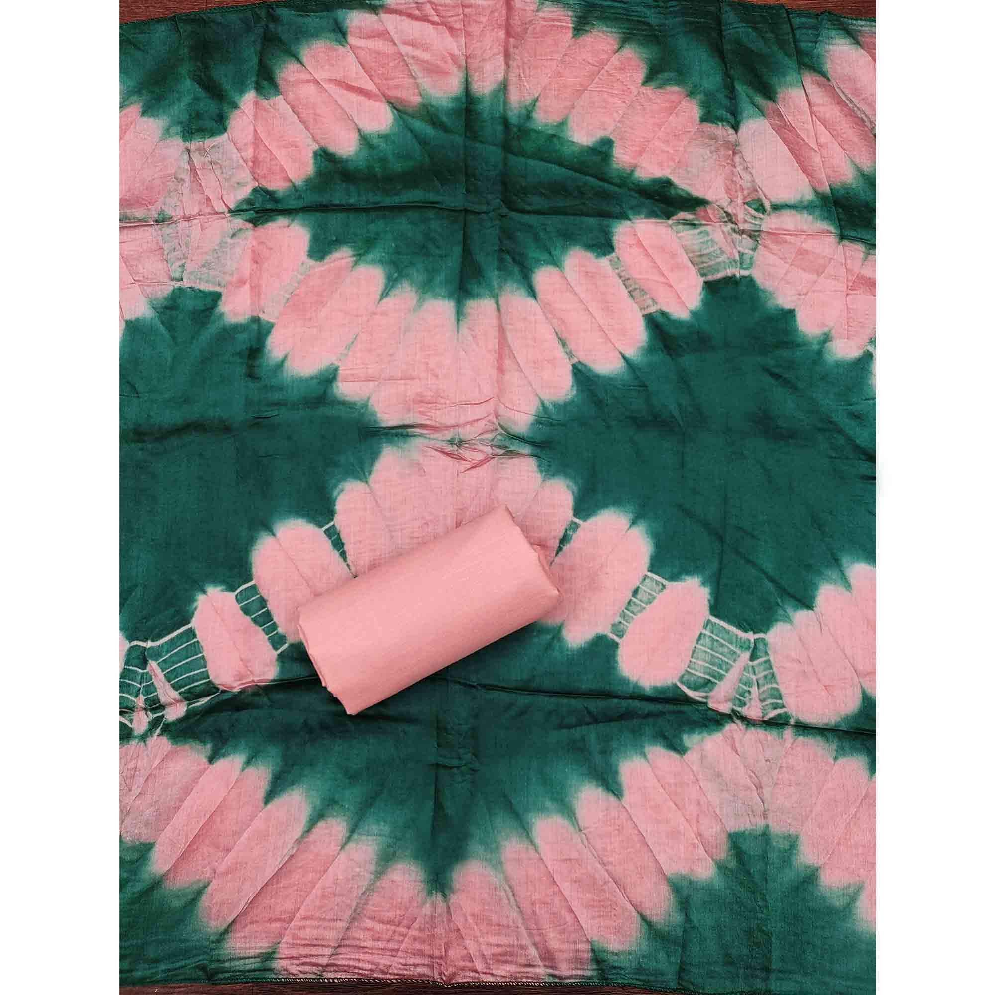 Elegant Green Floral Thread Embroidered Cotton Blend Dress Material With Gota Patti Work - Image 6