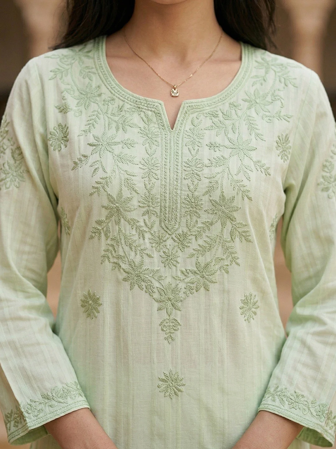 Elegant Green Rayon Kurti with Delicate Embroidery - Image 3