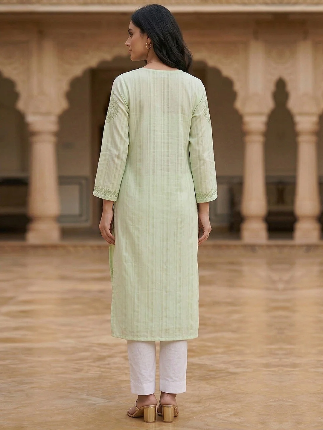 Elegant Green Rayon Kurti with Delicate Embroidery - Image 4