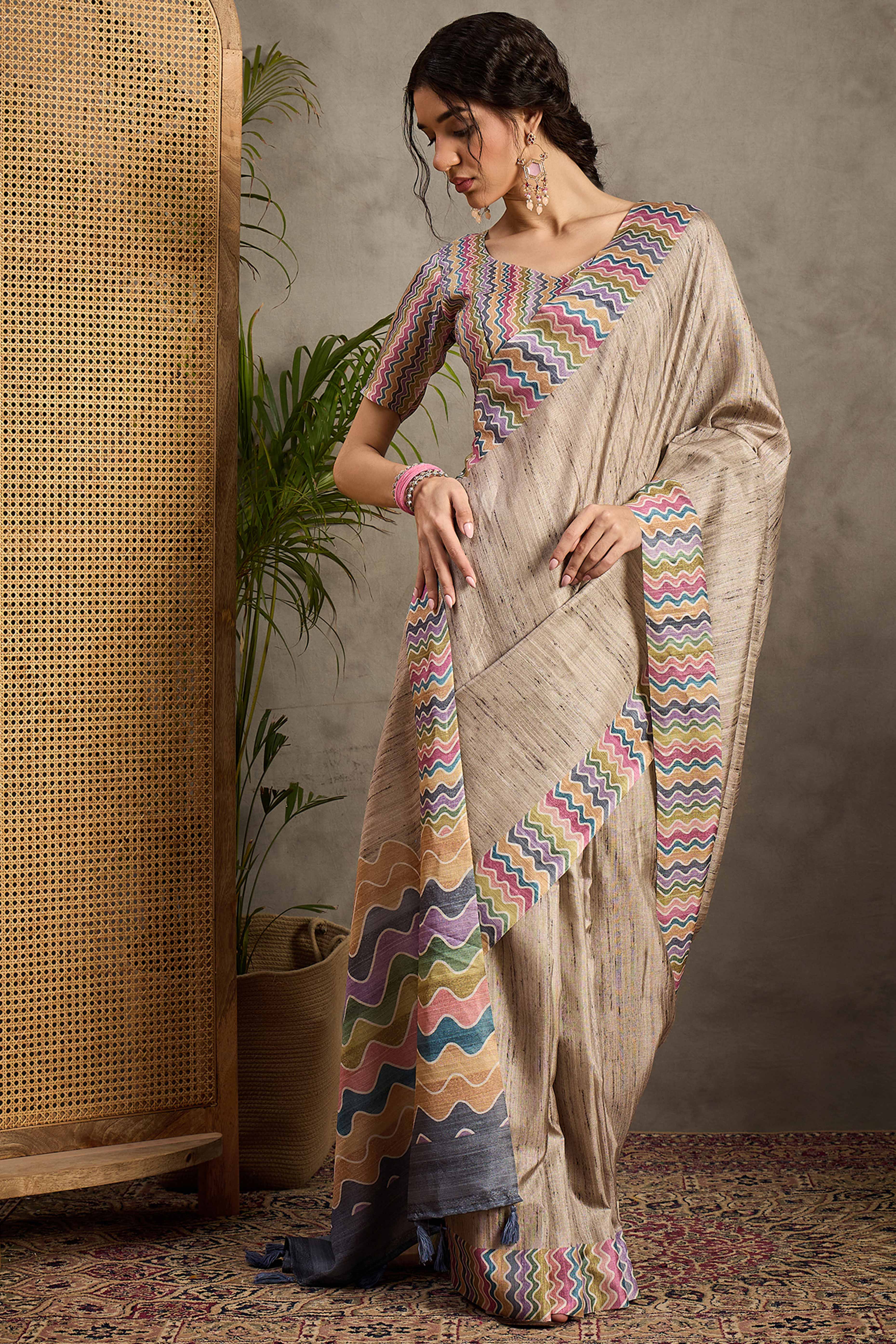 Elegant Handwoven Beige Cotton Silk Saree with Classic Weaves - Image 3