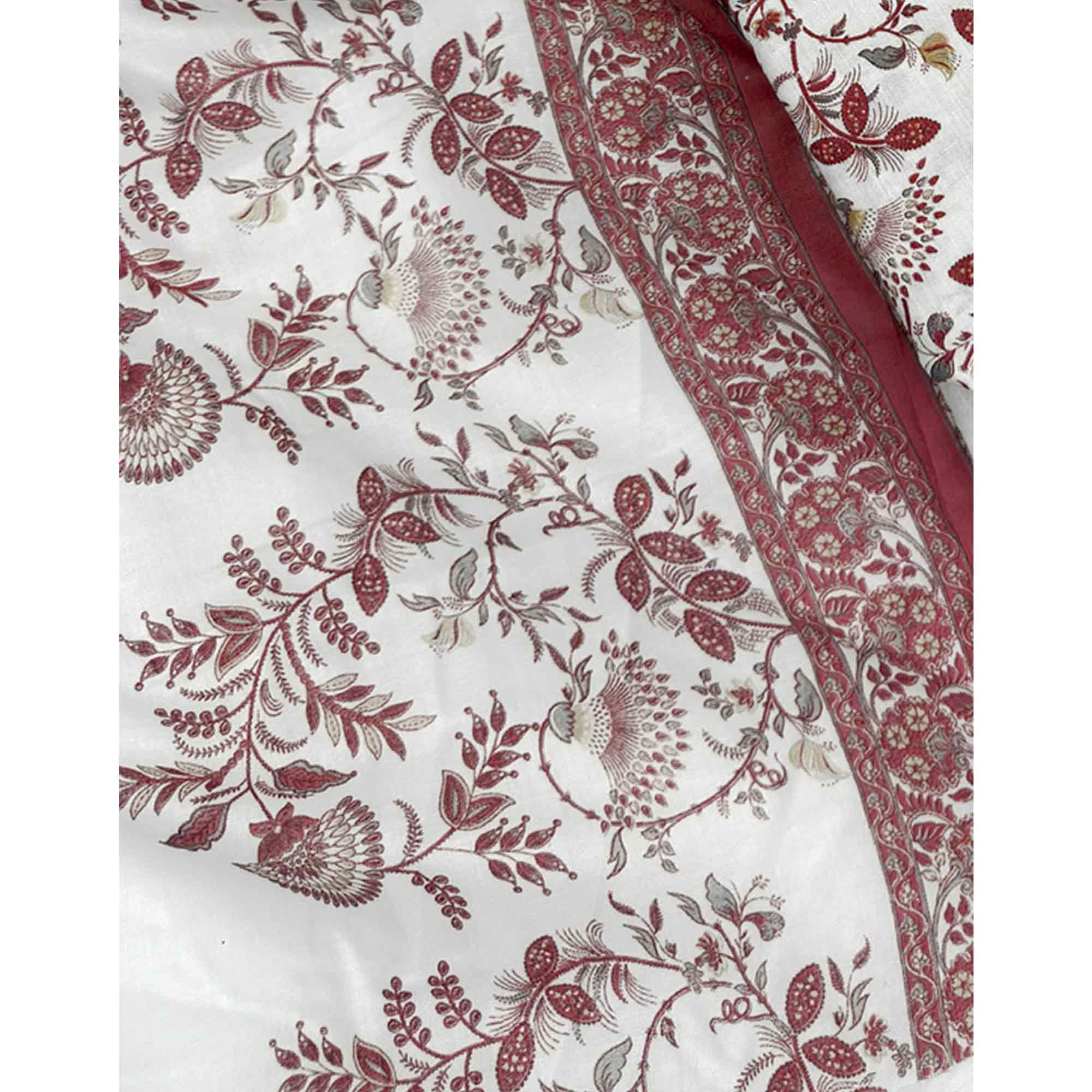 Elegant Maroon Floral Printed Pure Cotton Dress Material With Tie Neck & Fancy Button - Image 6