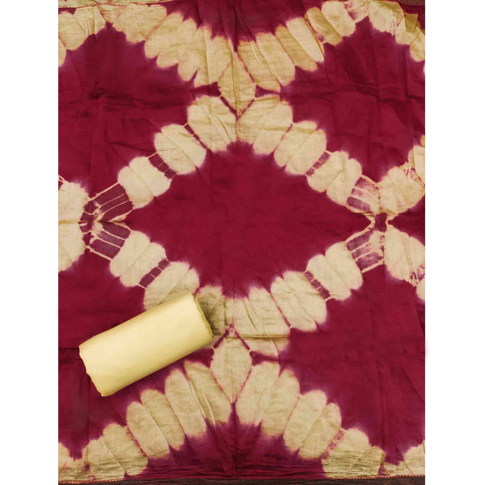 Elegant Maroon Floral Thread Embroidered Cotton Blend Dress Material With Gota Patti Work - Image 6