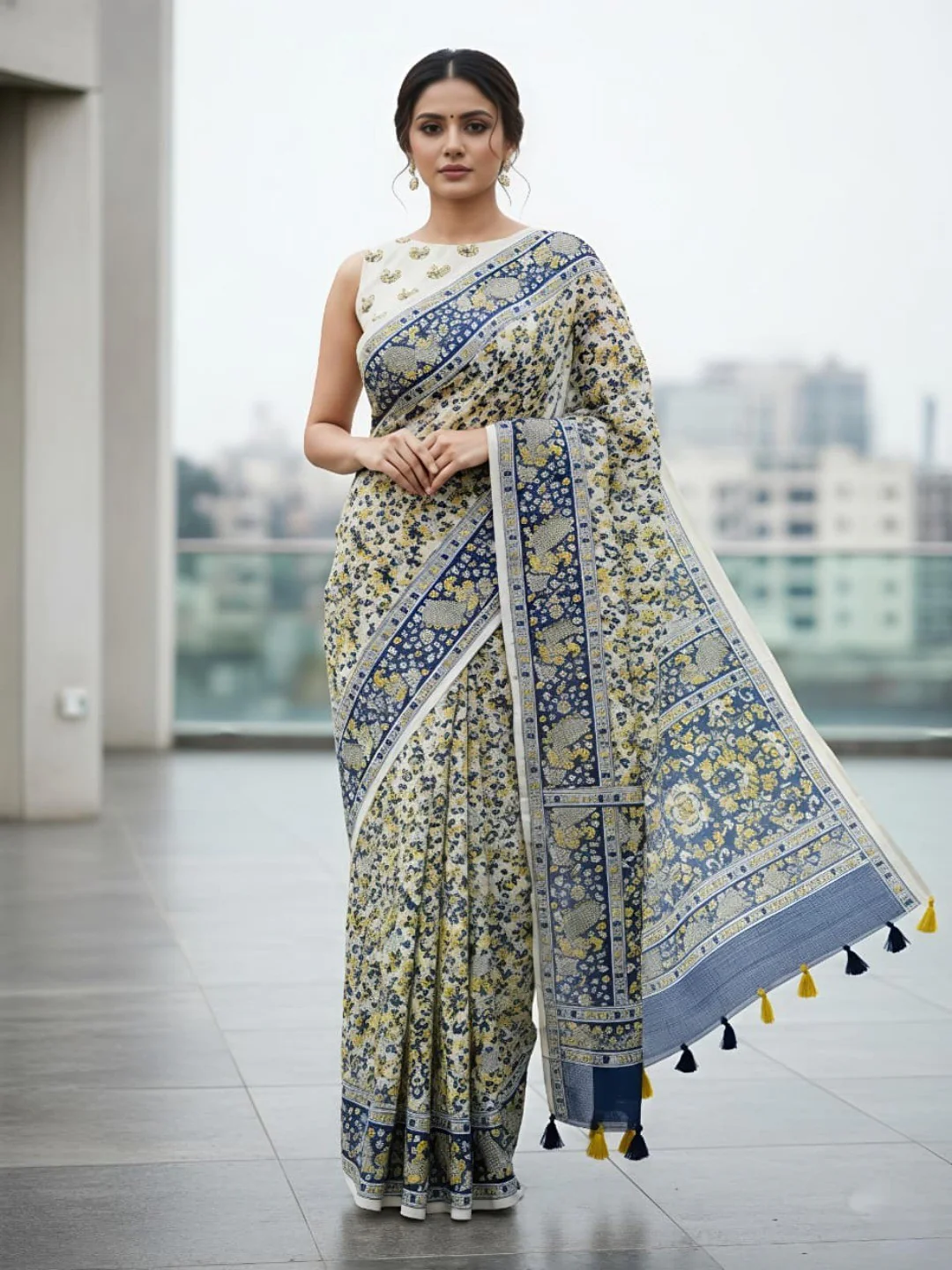 Elegant Multicolor Mysore Silk Saree with Floral Printed Peacock Motif Border