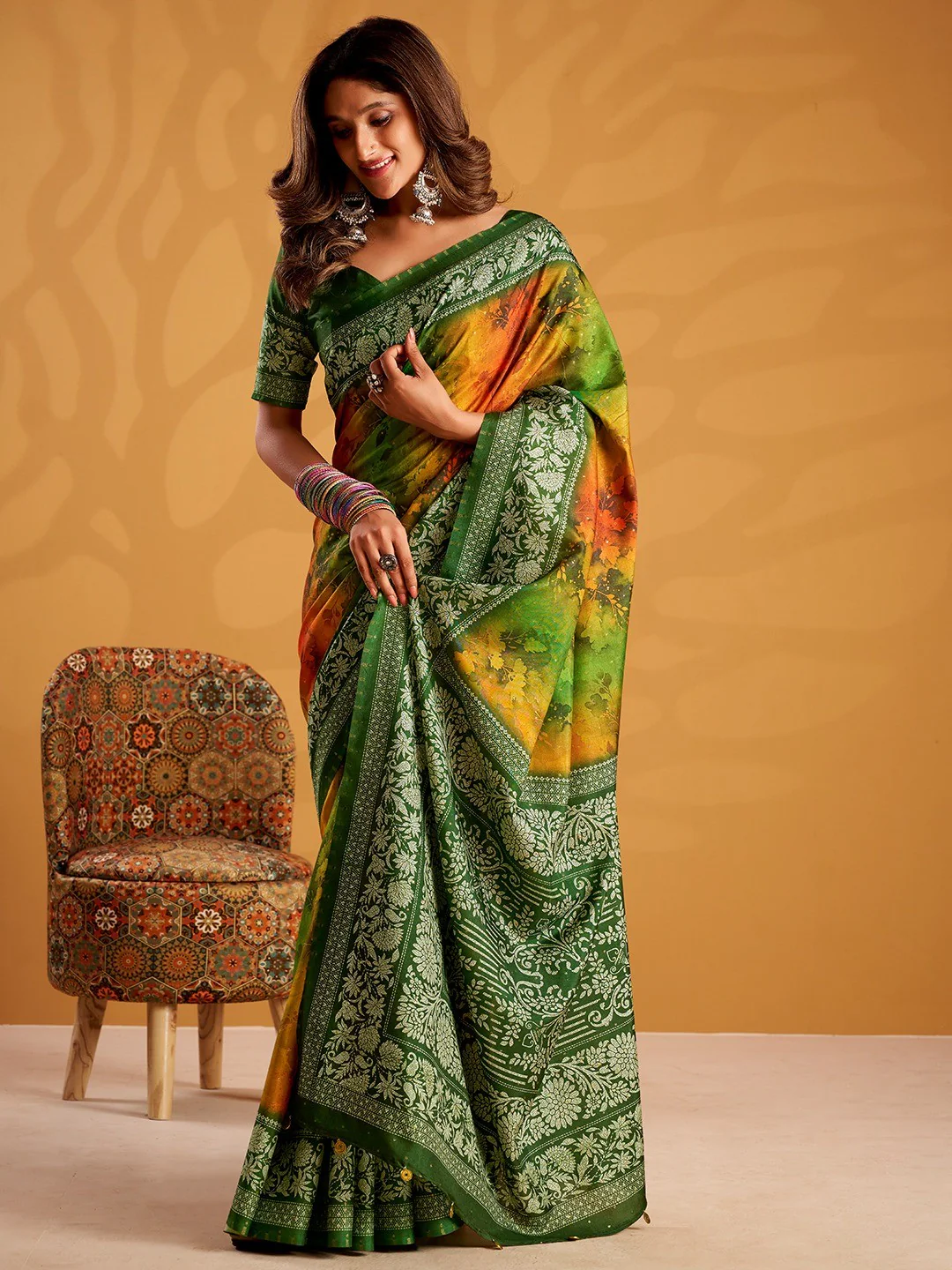 Elegant Multicolor Tussar Silk Saree With Digital Floral Print - Image 4
